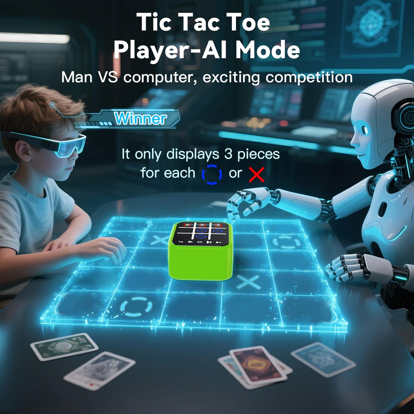 Niufuntek Rechargeable Tic Tac Toe Game Box with 5 Fun Brain Memory Games, Electronic Touchscreen Handheld Game, Portable Digital Puzzle Board Travel Toy, Gifts Choice for Kids and Adults (Green)