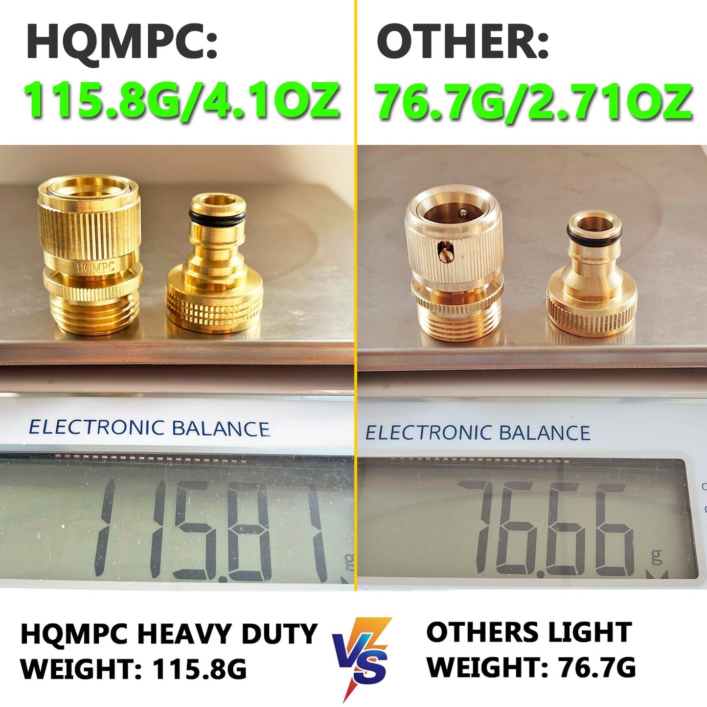 HQMPC Garden Hose Quick Connect Solid Brass Quick Connector Garden Hose Fitting Water Hose Connectors 3/4 inch GHT (2SETS)