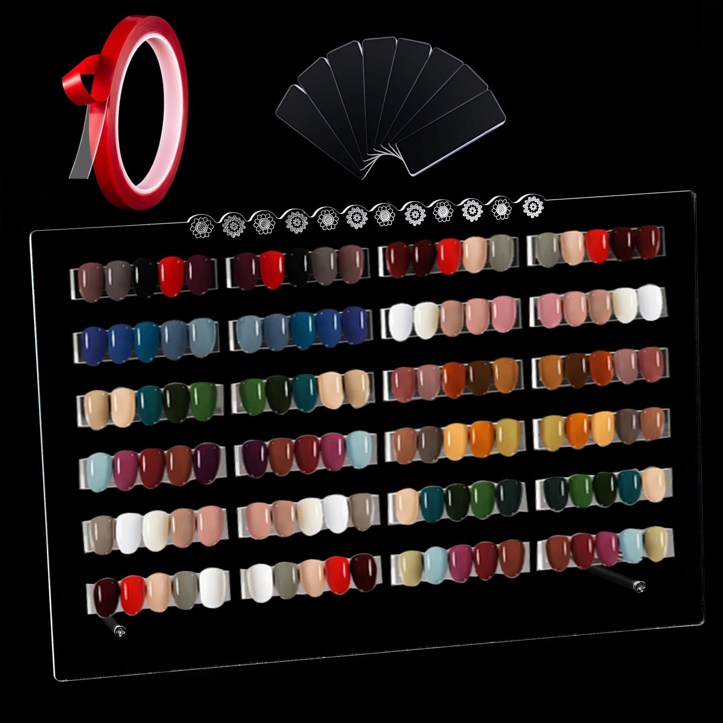 Nail Art Display Board, Acrylic False Nail Tips Sample Display Nails Colors Sample Display Stand with 50pcs Small Display tips and double side tape for Salon Nails Art Practice (Extra Large)