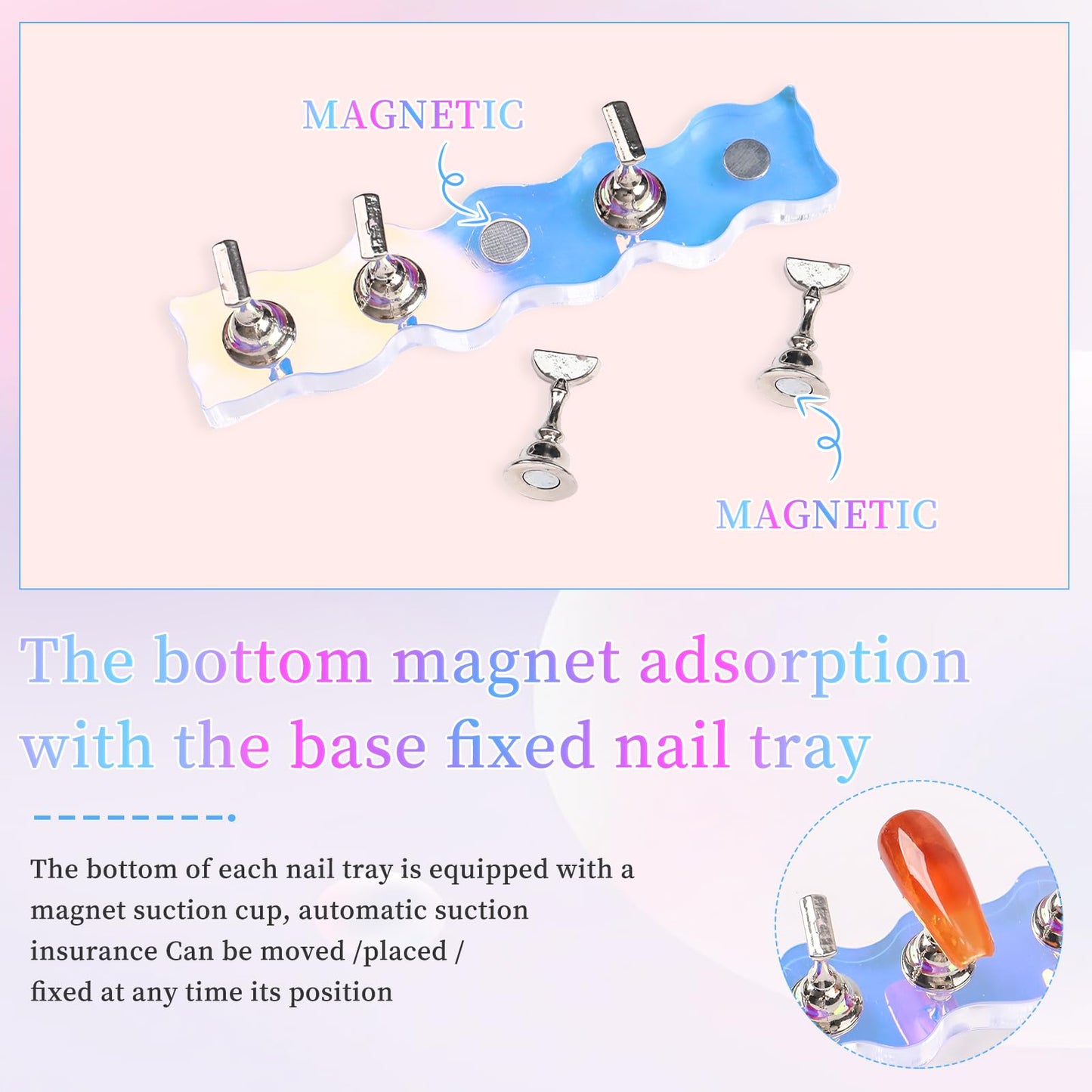 ANGNYA Nail Stand for Press on, 2 Set Aurora Nail Holder for Painting Nails Press on Nail Stands with 96 Pcs Reuseable Mounting Tapes for Nail Art Display Home & Salon Use