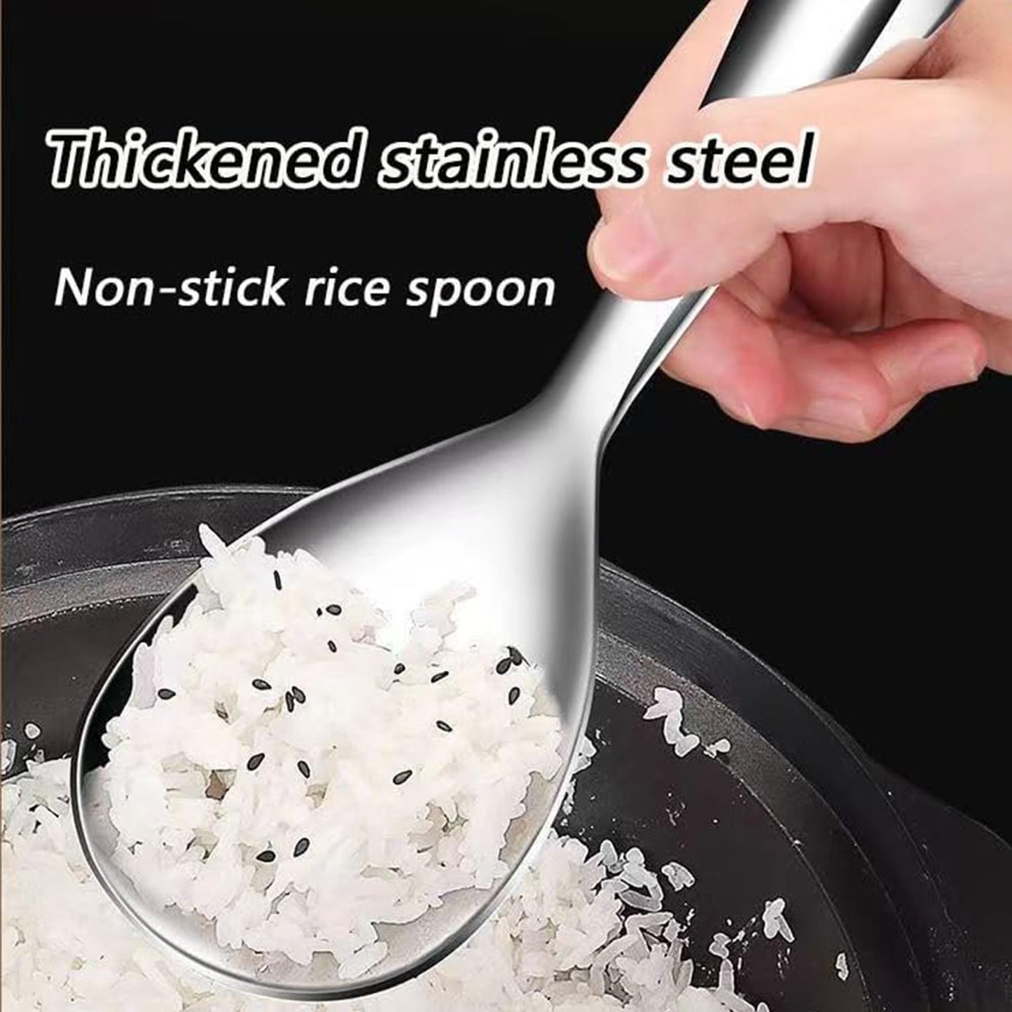 Comicfs 2Pcs Rice Spoon 304 Stainless Steel Rice Paddle Spoon Thickened Nonstick Rice Spatula Rice Scooper Rice Cooker Spoons Food Serving Scooper Kitchen Utensils for Home Restaurant Hotel (Bright)
