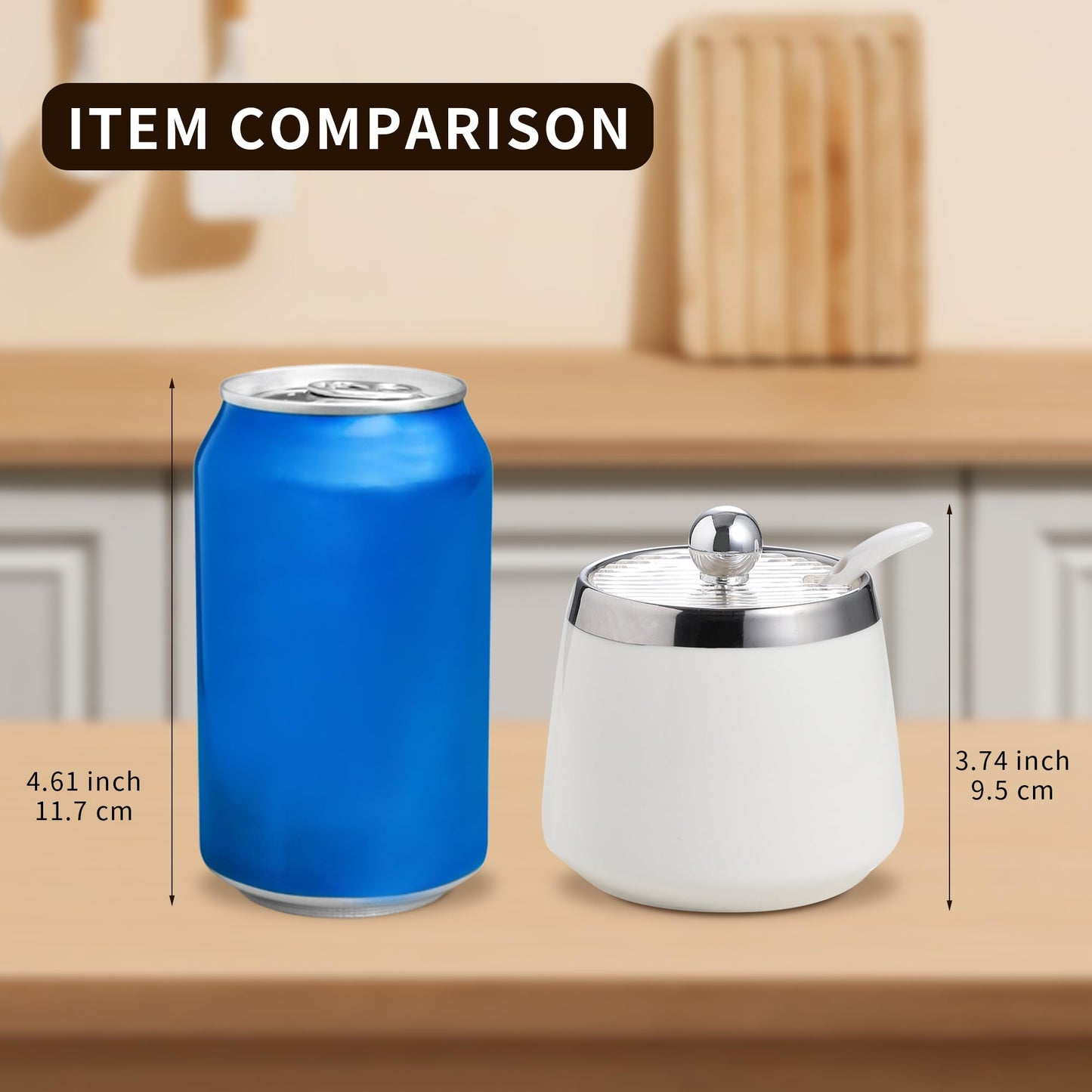 shuqiao Porcelain Condiment Jar Spice Container with Lid - Ceramic Spoon, Plastic Tray is the best clay pot for your home, kitchen, counter. White, 280 ml (9.4 oz), 2-piece set (3, Square)