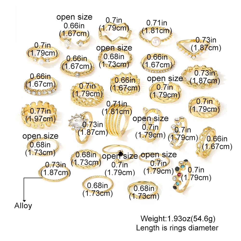 IFKM 28 Pcs Gold Knuckle Rings Set For Women Vintage Stackable Joint Finger Midi Rings Dainty Cubic Zirconia Crystal Simple Twist Hollow Cute Rings Pack Jewelry Gift