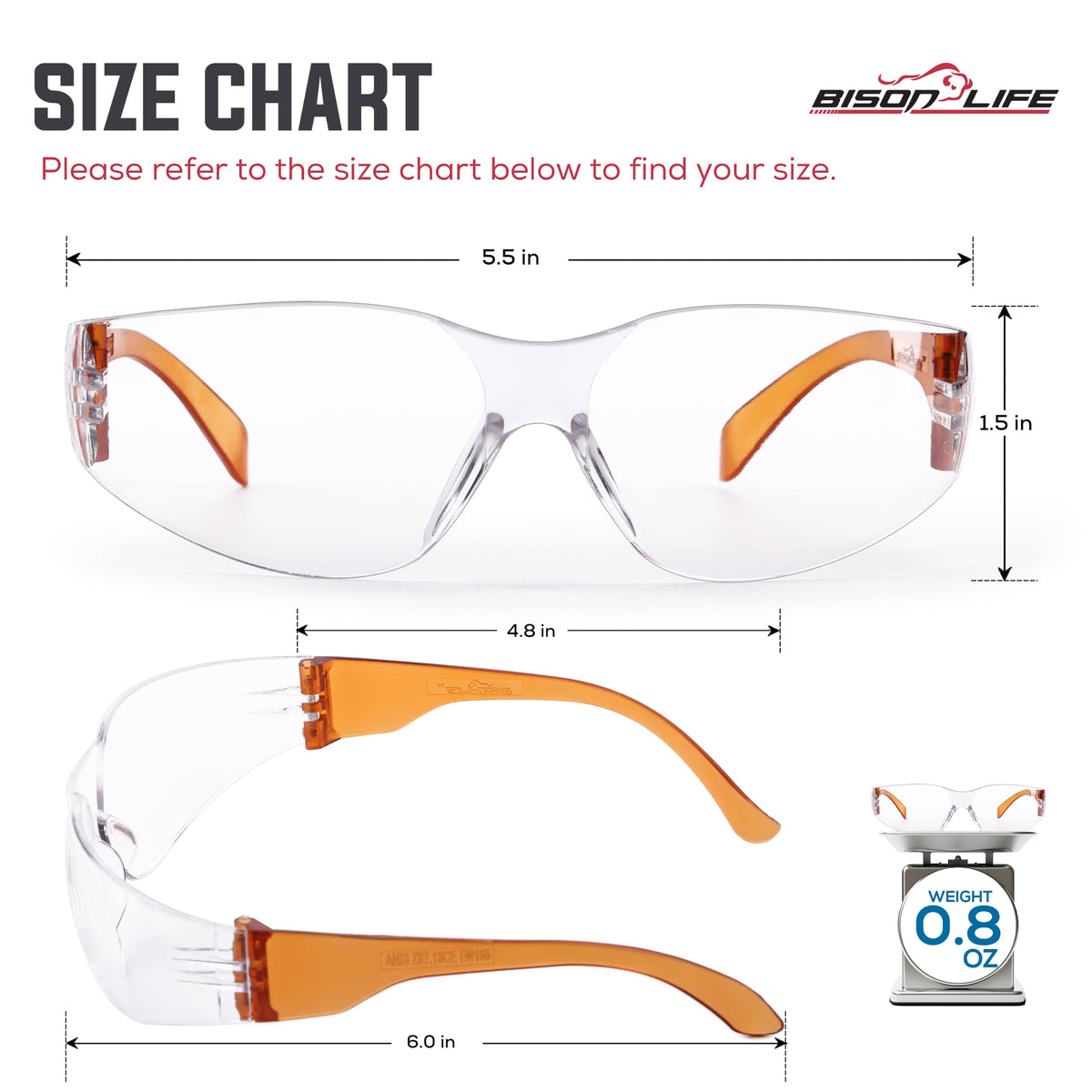 Clear Lens Orange Temple Safety Glasses Bulk 6 Pack (6 Count)