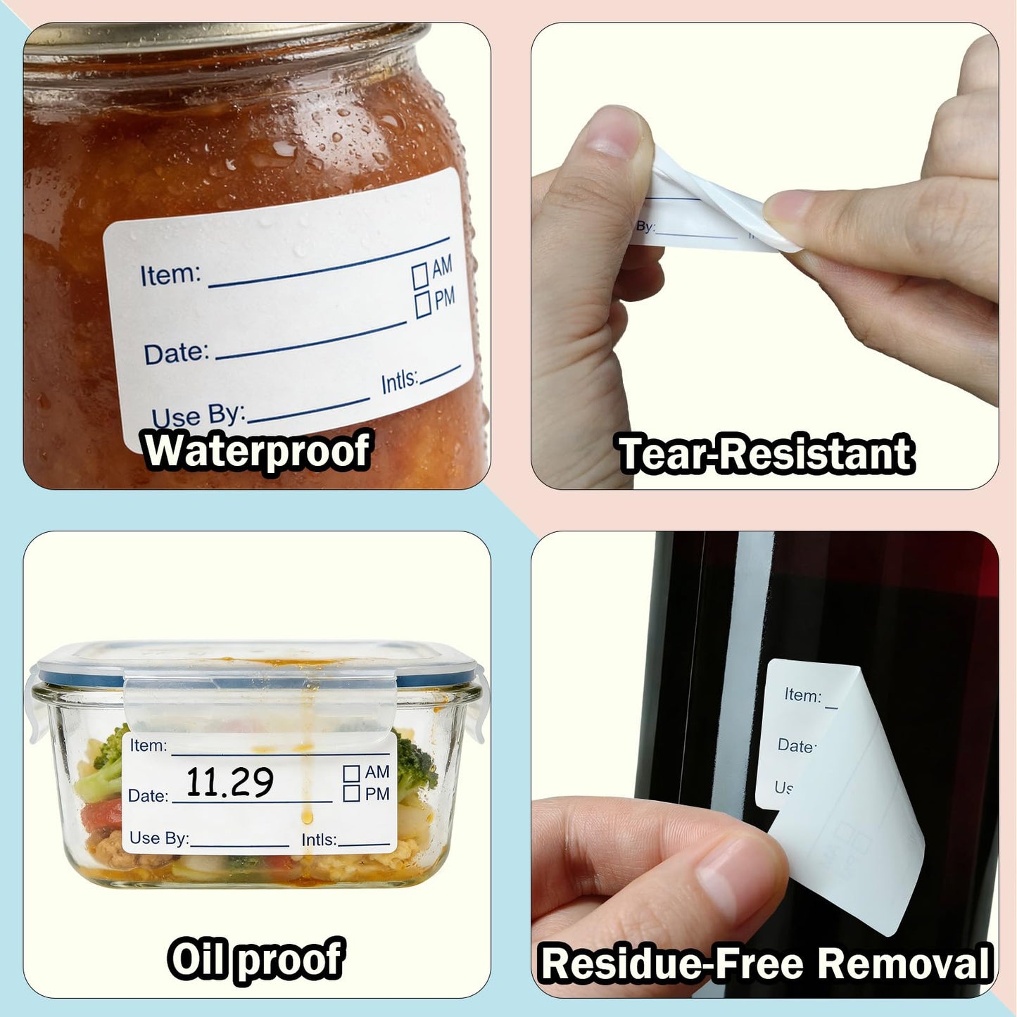 Volokitx 1400 Pcs Food Date Stickers, 1 x 2 Inch Removable Date Labels for Freezer & Refrigerator Food Containers, Easy to Write- Blue & Red