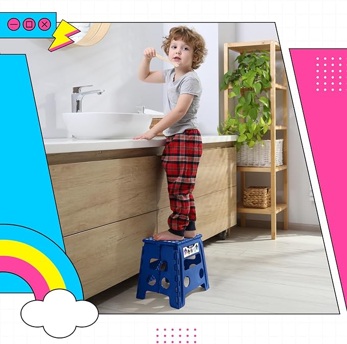 Delxo Folding Step Stool 13 Inch 2 Pack Blue Non-Slip Foldable Stools for Kids & Adults Up to 300 LBS Step Stool with Handle, Lightweight for Kitchen/Bathroom/Bedroom/Garden