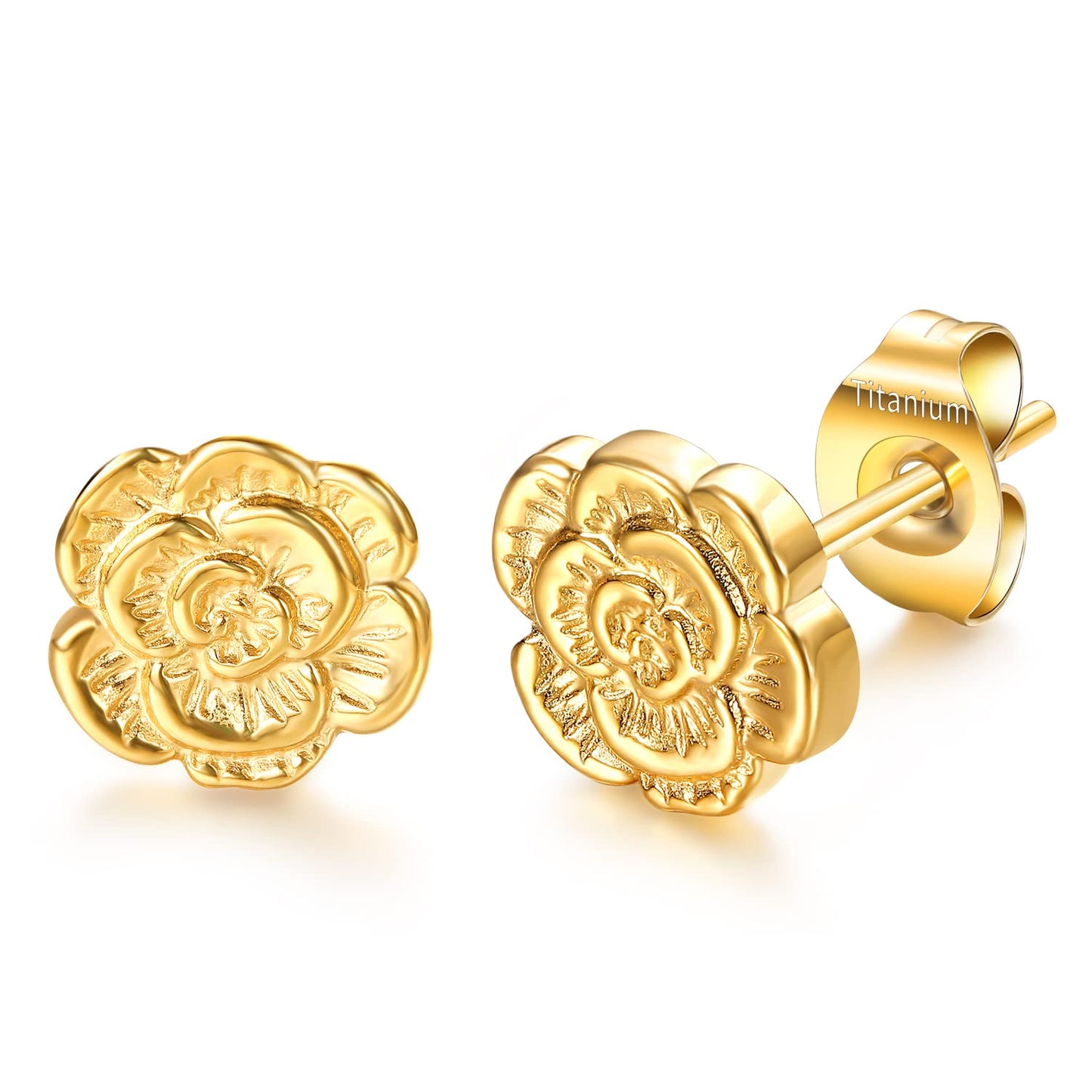 VOJO Implant Grade G23 Titanium Stud Earrings for Sensitive Ears Post Pierced Cartilage Lobe Earring Stud for Women (Gold ROSE)