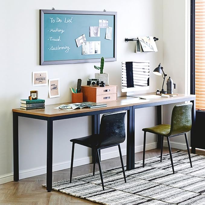 Need Computer Desk, 47 inch Home Office Desk, Modern Simple Style Home Office Gaming Desk, Basic Writing Table for Study Student, Black Metal Frame, Teak