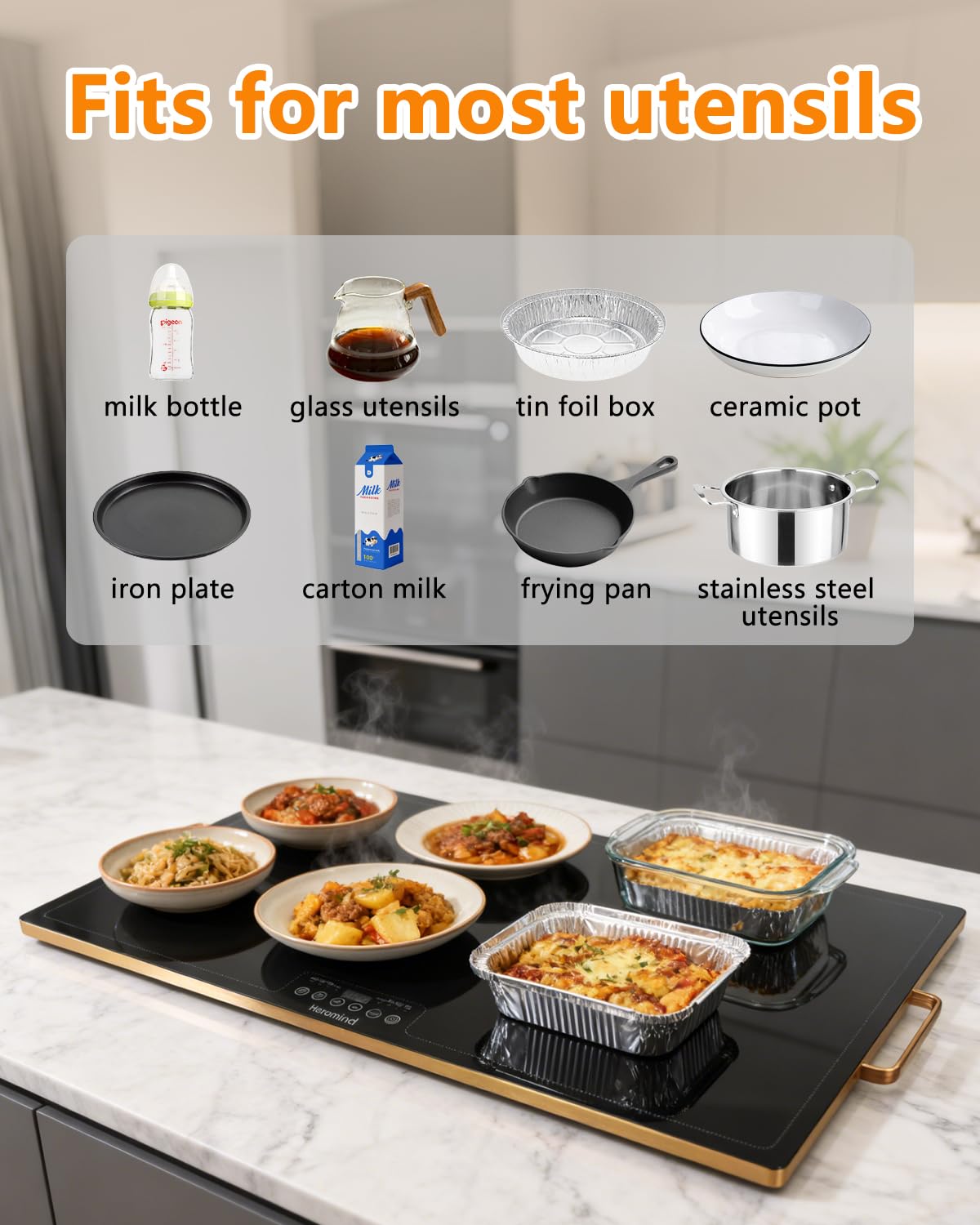 Electric Warming Tray 31.5" × 17.7", Glass-Top Full-Surface Food Warmer with Adjustable Temperature & Timer, Buffet Warming Tray for Parties, Sabbath, Holiday Parties, Daily Dining