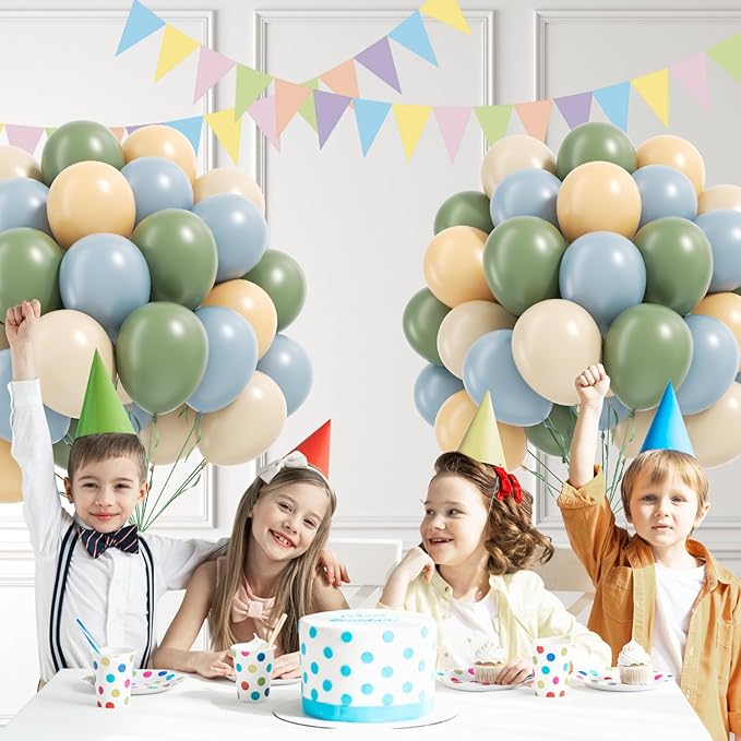 60pcs Sage Green Dusty Blue Balloons 12inch, Blue and Green Balloon with Nude Sand White Balloons for Wedding Anniversary Baby Shower Birthday Party Decorations