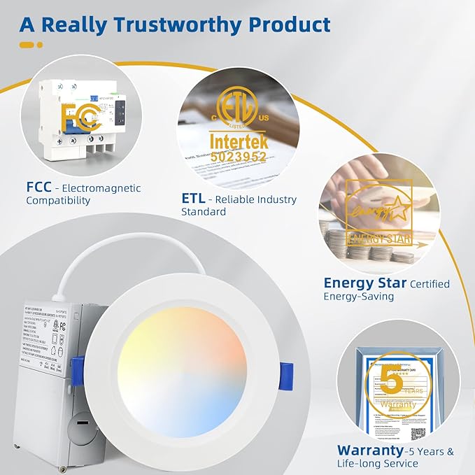 8 Pack Recessed Lighting 4 inch, 3000K Ultra-Thin LED Canless Recessed Lighting, Retrofit Dimmable Recessed Lights, 1200LM 12W=150W Wafer Lights - ETL & Energy Star Certified