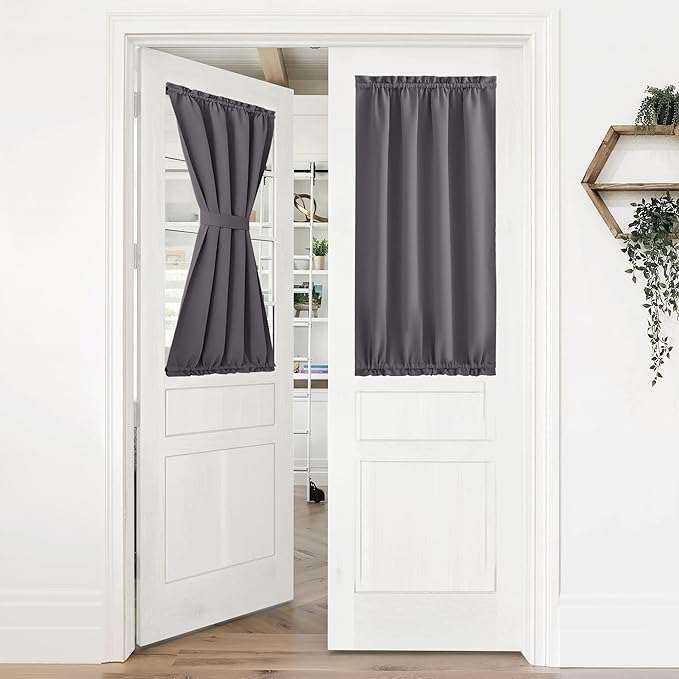 NICETOWN Blackout French Door Curtain Window Coverings for Kitchen, Thermal Insulated Front Door Curtains Rod Pocket Entry Side Panels, Classroom Curtains, 36 x 40 inches, 1 Panel, Grey
