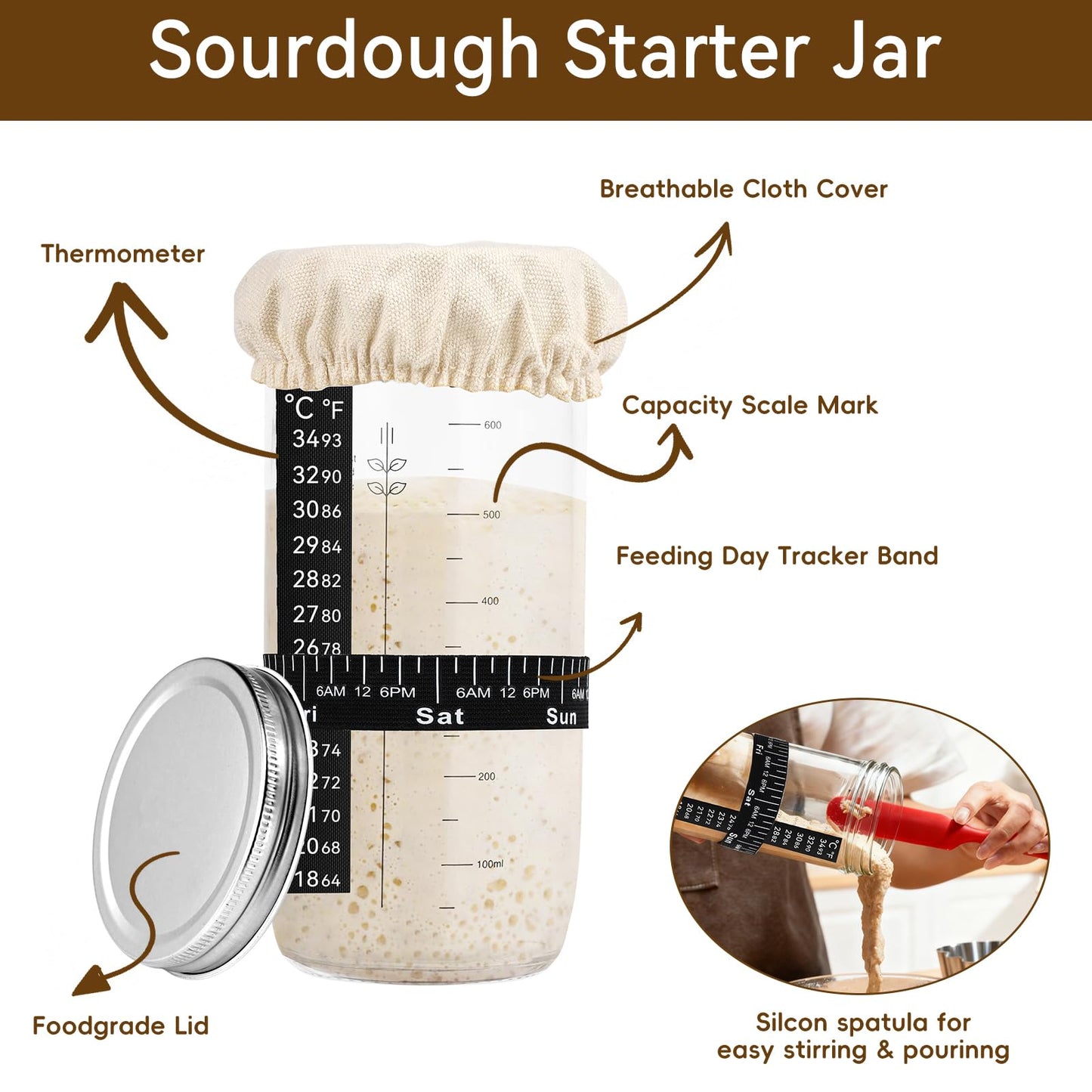 Sourdough Starter Kit - Banneton Proofing Basket 9 Inch Round & 10 Oval, Complete Sourdough Bread Baking Supplies with Starter Jar, Bread Sling, Lame, Danish Dough Whisk, Bags
