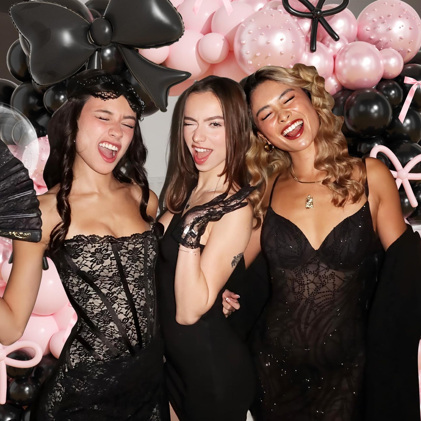 Pink and Black Balloons Arch Kit,189Pcs Pink and Black Birthday Party Decorations with Bow Foil Double Stuffed Pearl Pink Balloons Ribbon Pearl Stickers for Birthday Bachelor Bridal Baby Shower