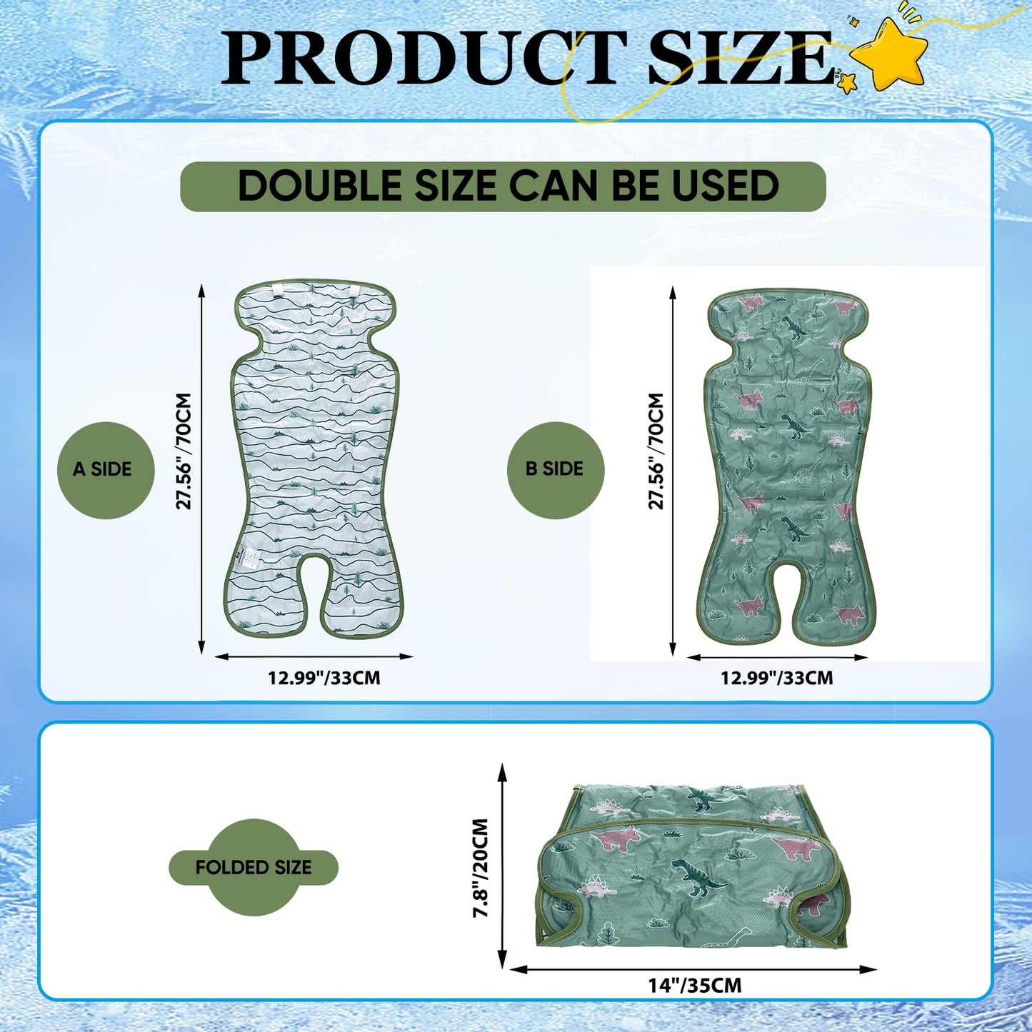 Miracle Baby Gel Car Seat Cooling Pad, Reversible Cooler Mat for Stroller, Summer Seat Liner for Babies(1-Pack)