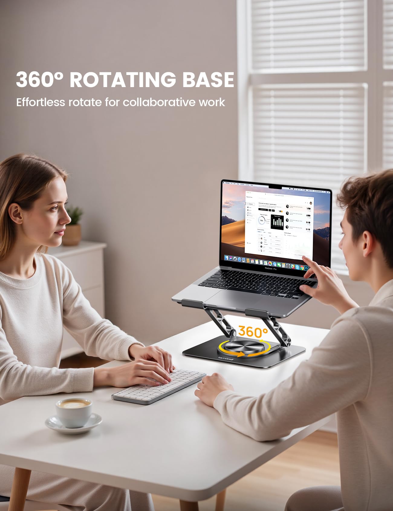 Lamicall Adjustable Laptop Stand for Desk - 360 Rotating Base Ergonomic Computer Stand, Aluminum Laptop Riser for Mothers Day fits MacBook Neo Air Pro, HP, Office Desk Accessories (10-17.3'') - Black