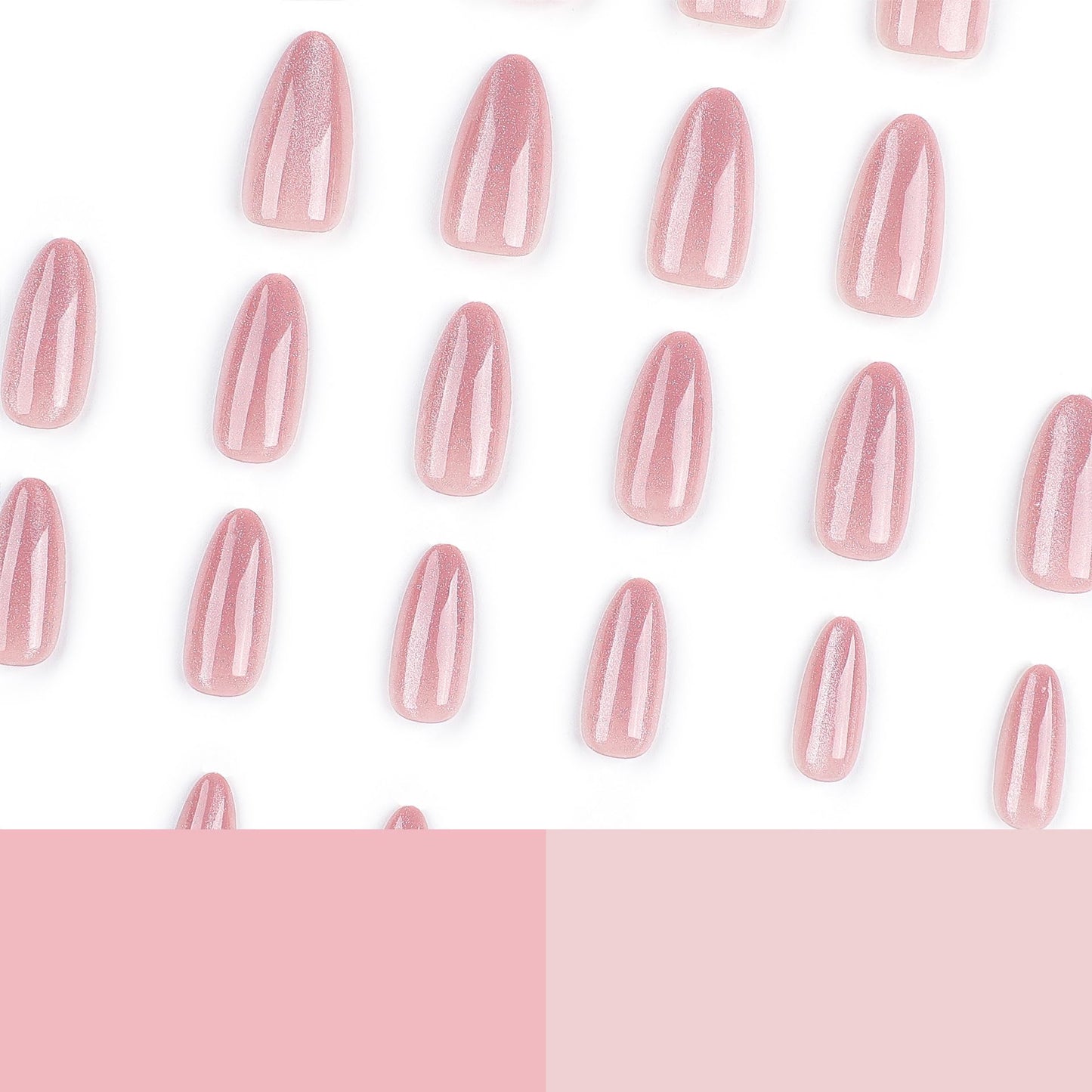 Almond Press on Nails Medium - Pink Fake Nails with Glitter Design - Glossy False Nails Full Cove Stick on - for Women 24 Pcs