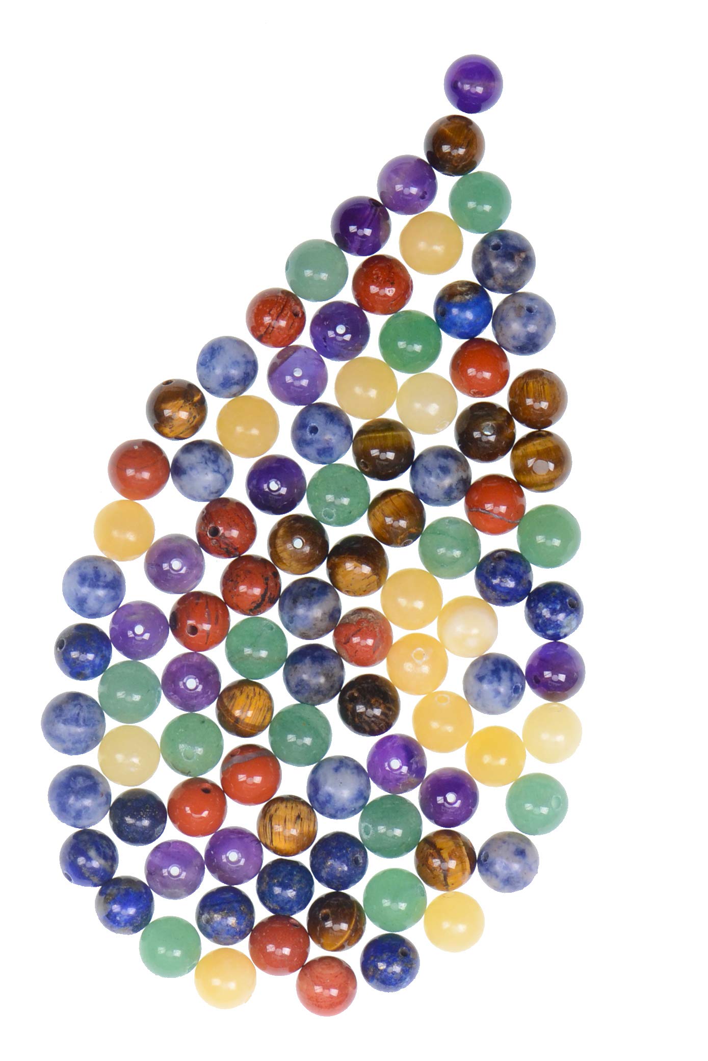LPBeads 100PCS 8mm Natural Mixed Chakra Beads Round Loose Gemstone for Jewelry Making with Crystal Stretch Cord