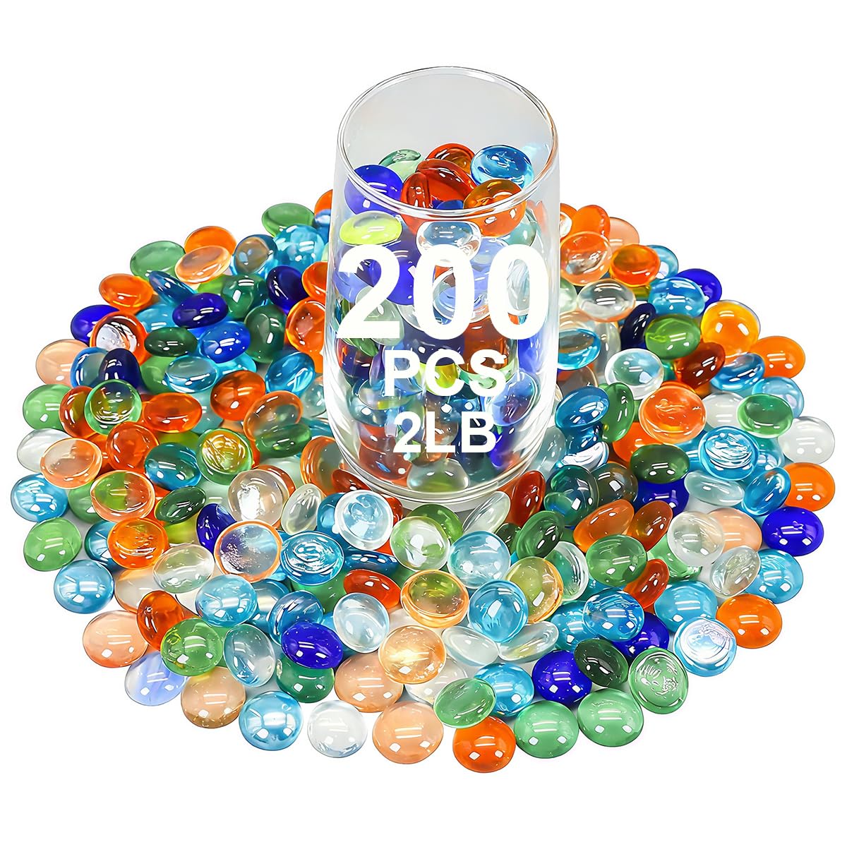 Beads Decorative Glass Pebbles,Mixed Colour Glass Stones Flat Bottom Marble Beads for Aquarium Fish Tank Planter Crafts Home Decorative Art Craft Vase Filler (Mixed, 2 Pounds)