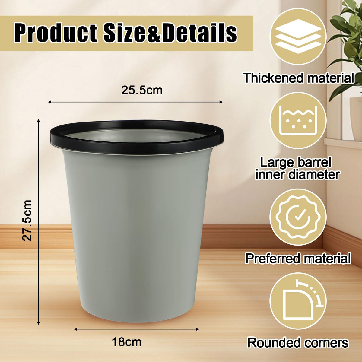 36 Pcs Bathroom Trash Cans Bulk 2.6 Gallon Small Waste Basket Round Garbage Can Plastic Trash Bin Small Container for Home Dorm Kitchen Office Living Room Study Compact Space (36 Count)