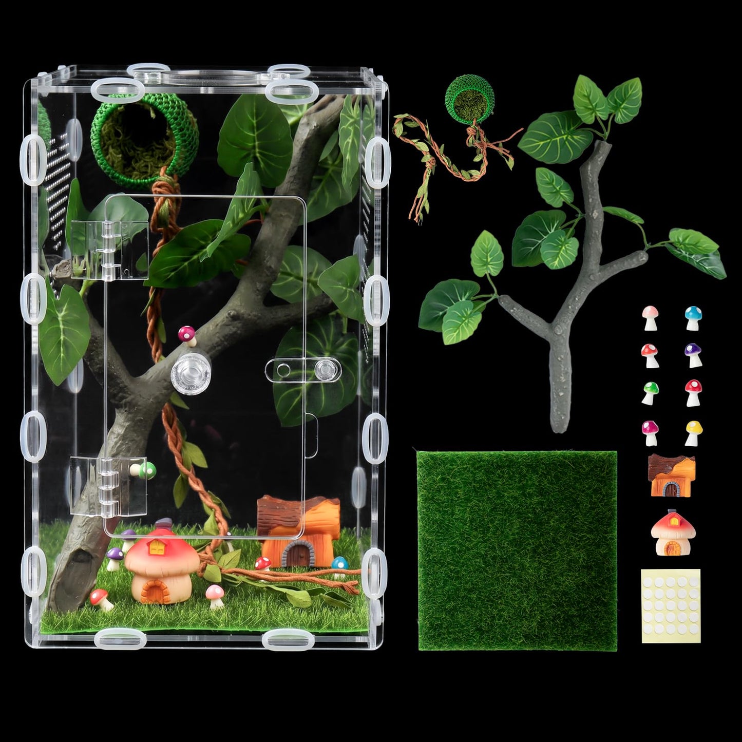 YPJXBEST Jumping Spider Enclosure,6x6x10 in Spider Enclosure Easy Assembly with DIY Jumping Spider Accessories Front Opening Bug Habitat with Feeding Port for Mantises,Spiders,Insects