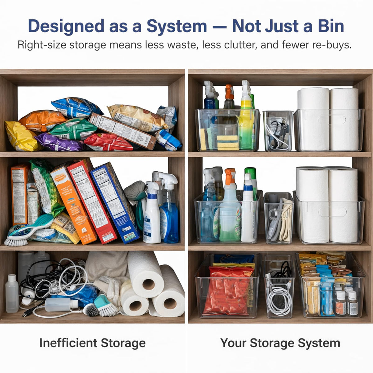 8 Pack Clear Plastic Storage Organizer Bins