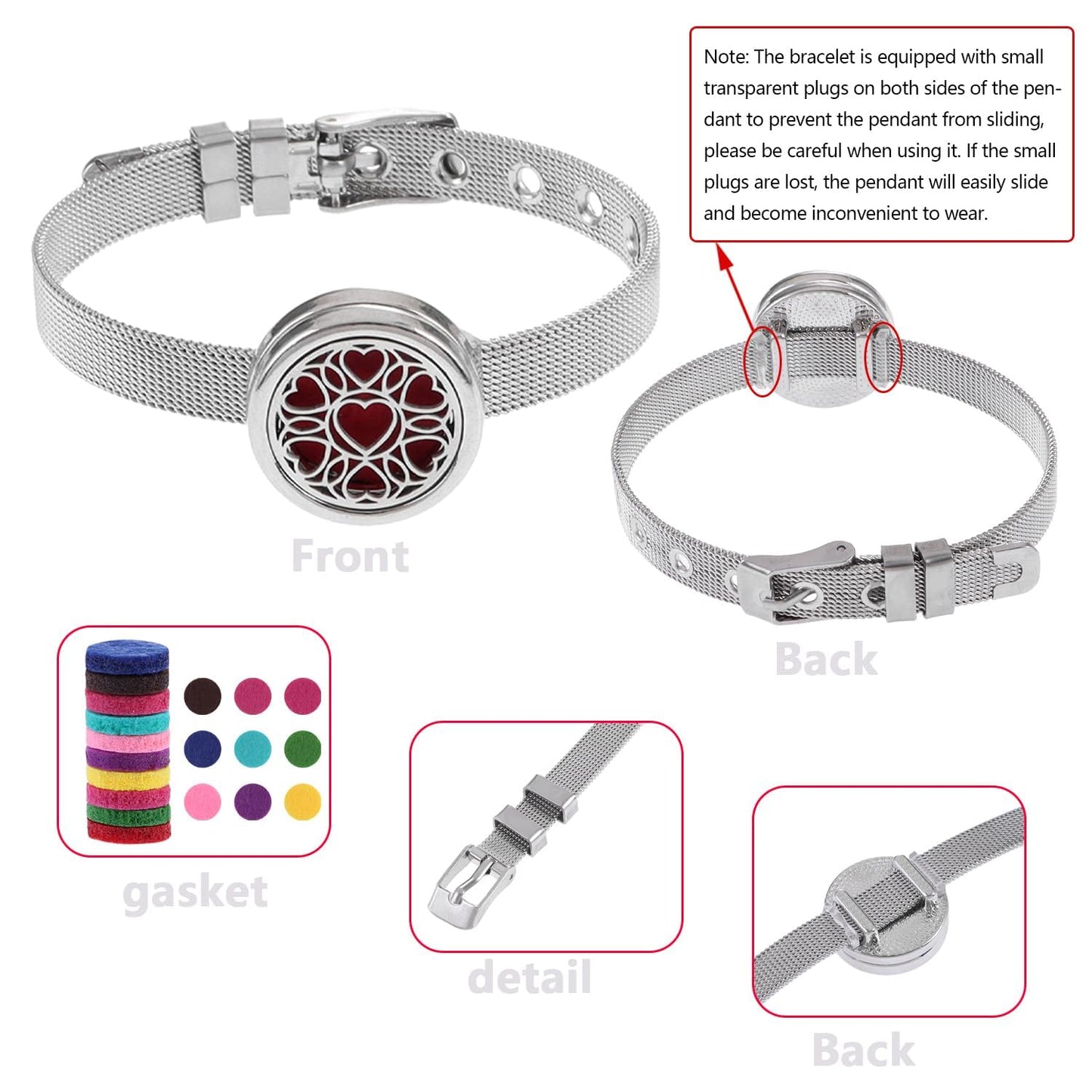 Essential Oil Diffuser Bracelet with Gift Box Aromatherapy Locket Adjustable Stainless Steel Heart Watch Chain Bracelet with 10 Pcs Refill Pads for Women