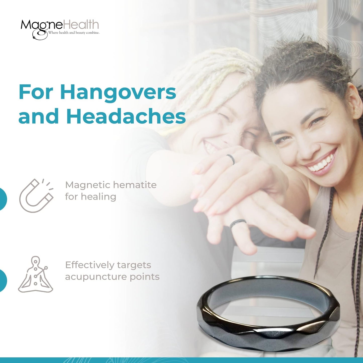 MAGNEHEALTH Hangover Ring, Thin Beveled Magnetic Hematite Band Ring, Hematite Band in Beveled Design for Magnetic Therapy, Acupuncture Ring - Size 8