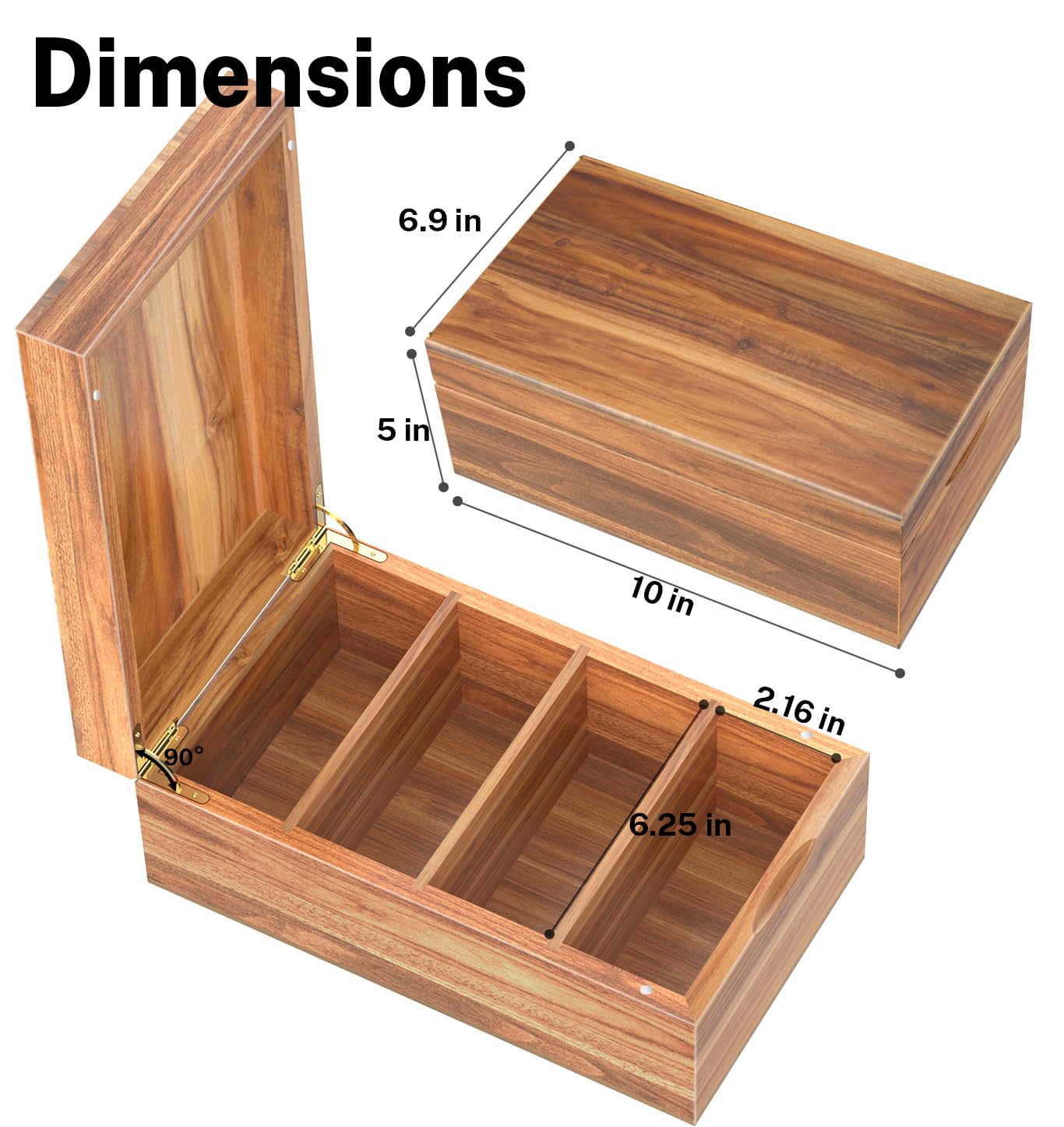 Neando 4’’x6’’ Index Card Holder, Acacia Index Card Box, Index Card Organizer Case, Wood Recipe Box with Dividers, 4 Compartments for 600 Cards, File Note Flash Card Holders