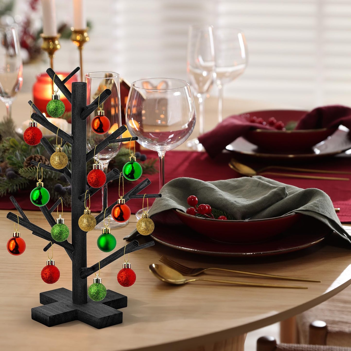 12 Inch Black Halloween Christmas Ornament Display Tree Centerpieces for Tables Ornament Tree Stand Holder Tabletop Artificial Tree for Wedding Anniversary Birthday Farmhouse Party Home Decor