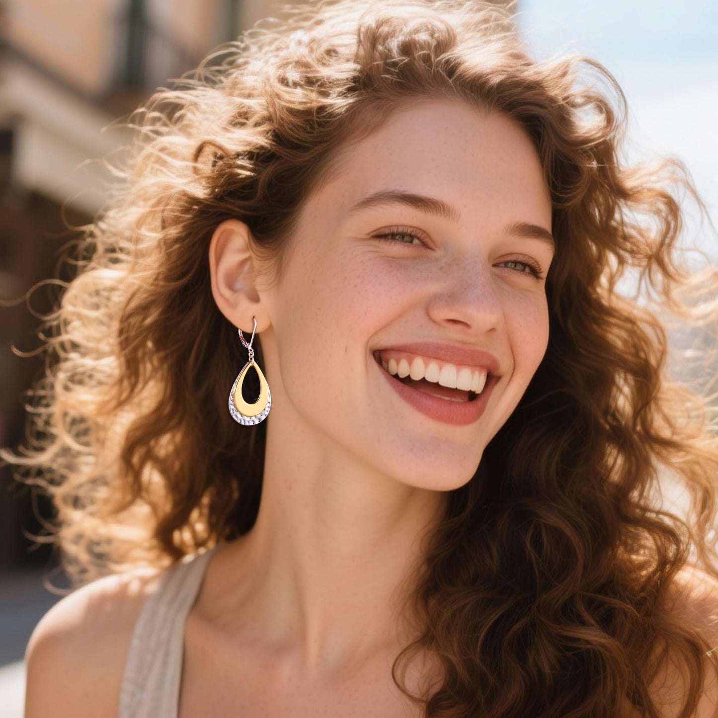 Sterling Silver Teardrop Dangle Earrings for Women Gold Plated Layer Leverback Hammered Dangle Earrings Jewelry Hypoallergenic Silver Waterdrop Leverback Dangle Earring for Gifts