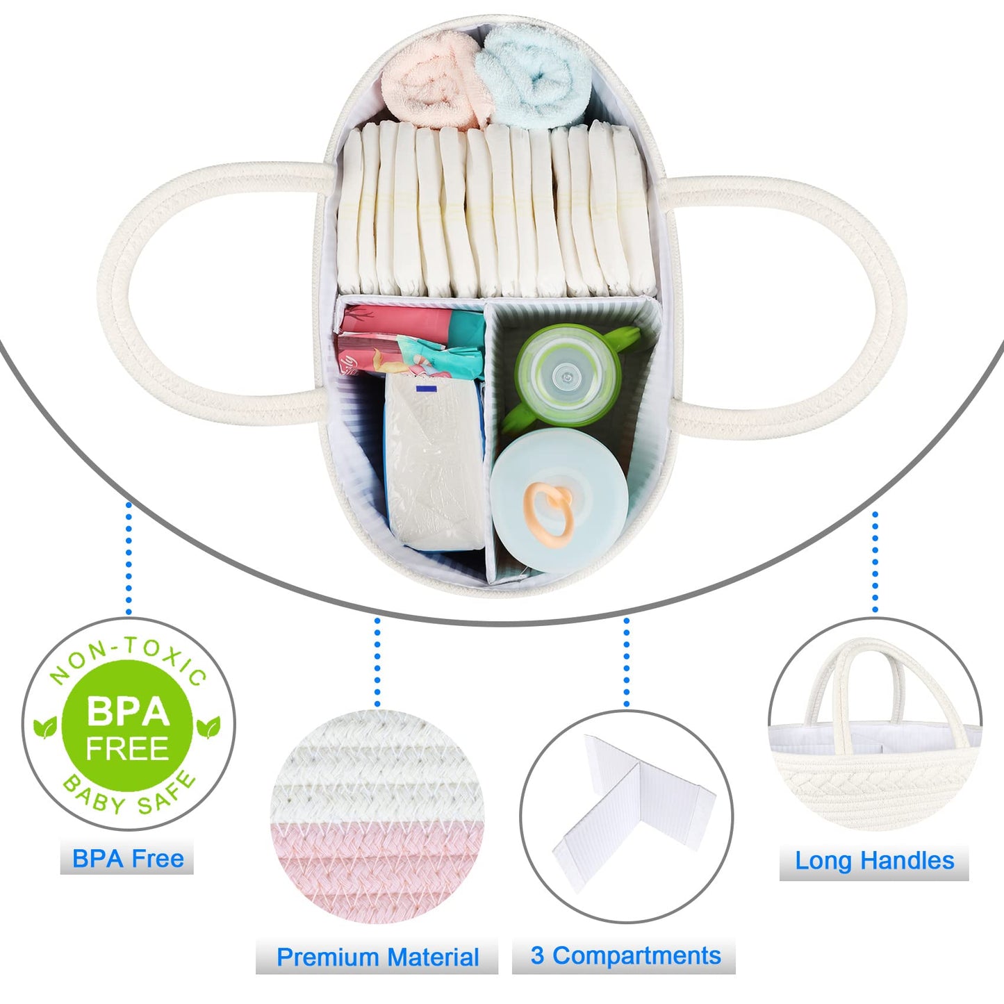 ABenkle Diaper Caddy Organizer - Cotton Rope Nursery Storage Basket for Baby Essentials, Boys & Girls Shower Gift, Changing Table Organizer, Pink