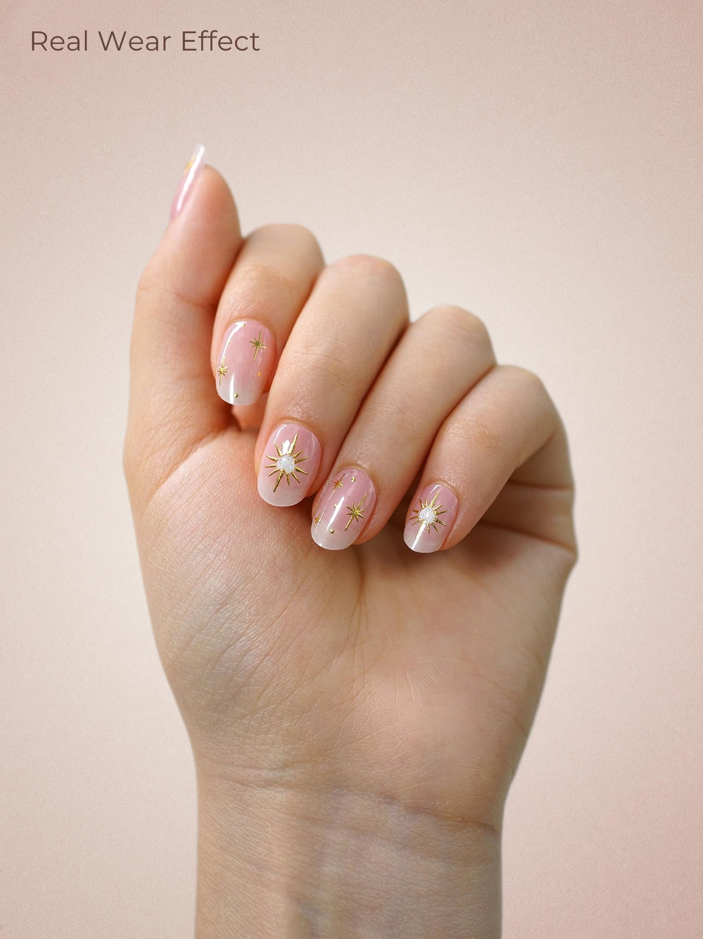 Beaolata Real Gel Nail Strips (No UV Light Needed) - 44Pcs Salon Quality Nail Stickers - Long Lasting Polish Wraps for Women, Easy Apply & Remove (Satin Line Pink)