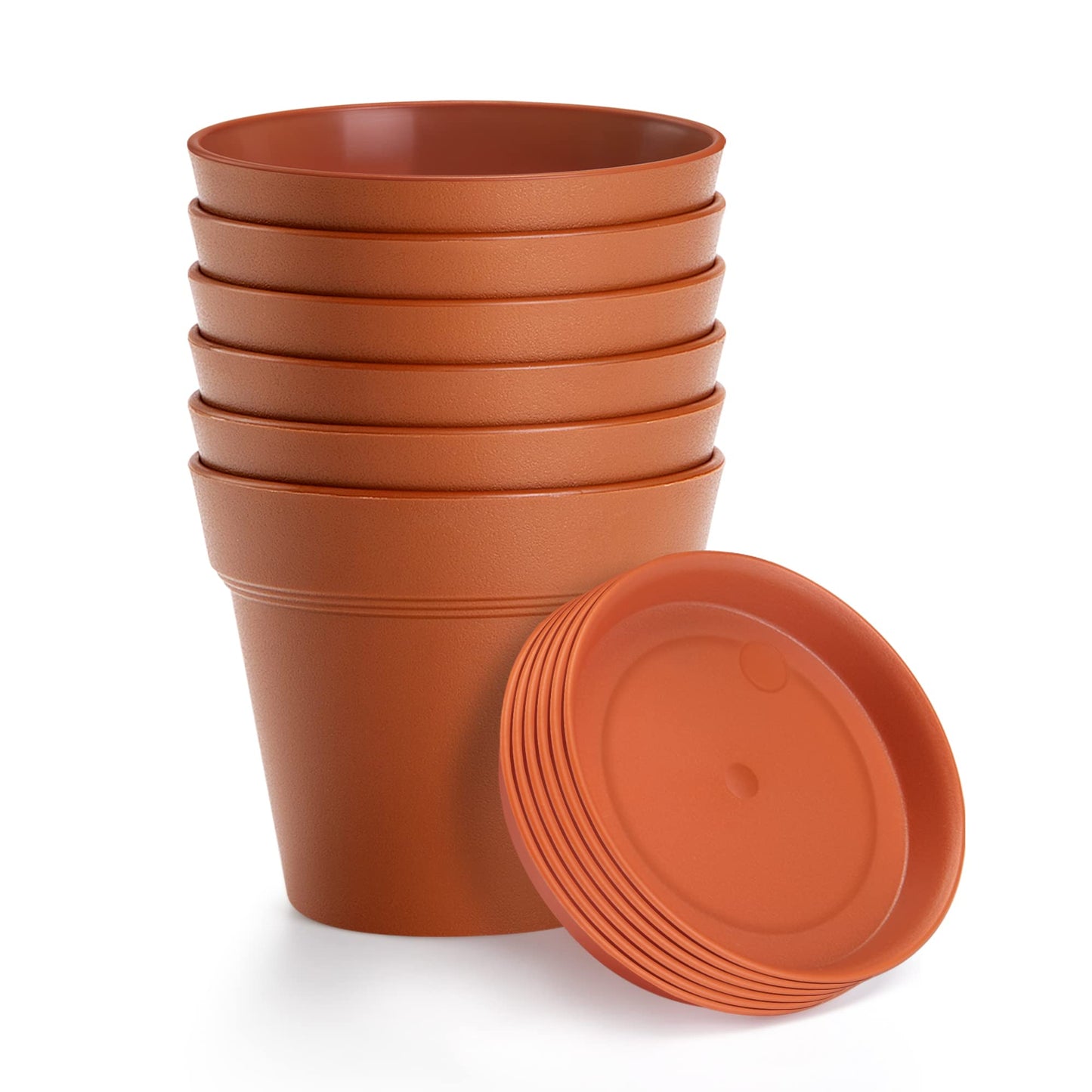 FHWTY 6 Pack 4in Plastic Plant Pots Black & 6 Pack 4in Plastic Plant Pots Terracotta