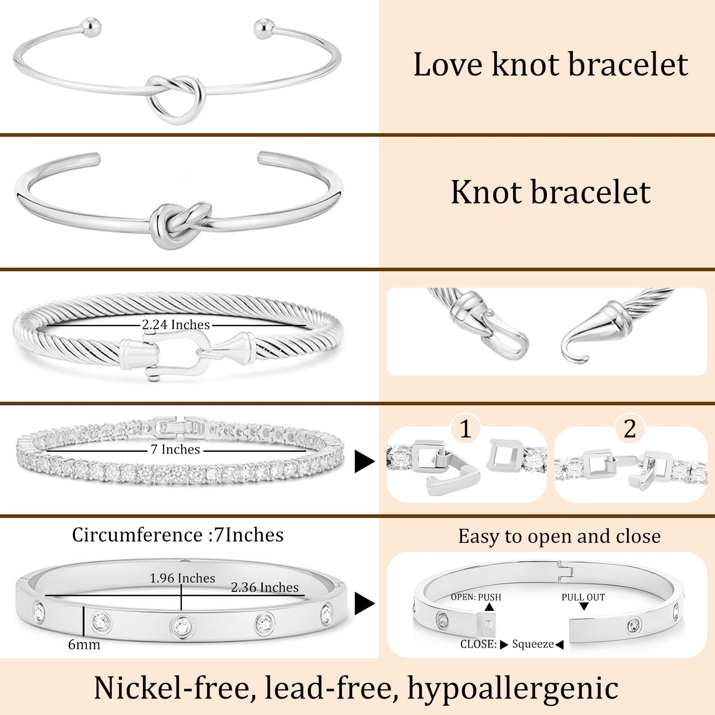 FAFUGA 18 K Silver Plated Love Bangle Bracelet Stack Cuff Jewelry for Women Jewelry Set for Women Gift with Box (style19)