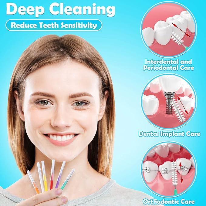 Modacraft 120-Piece Interdental Brush Set - 6 Sizes, Braces-Friendly, 360° Bendable Floss Heads, Soft Bristles, Portable Oral Care Kit for Daily Use, Travel, and Gift
