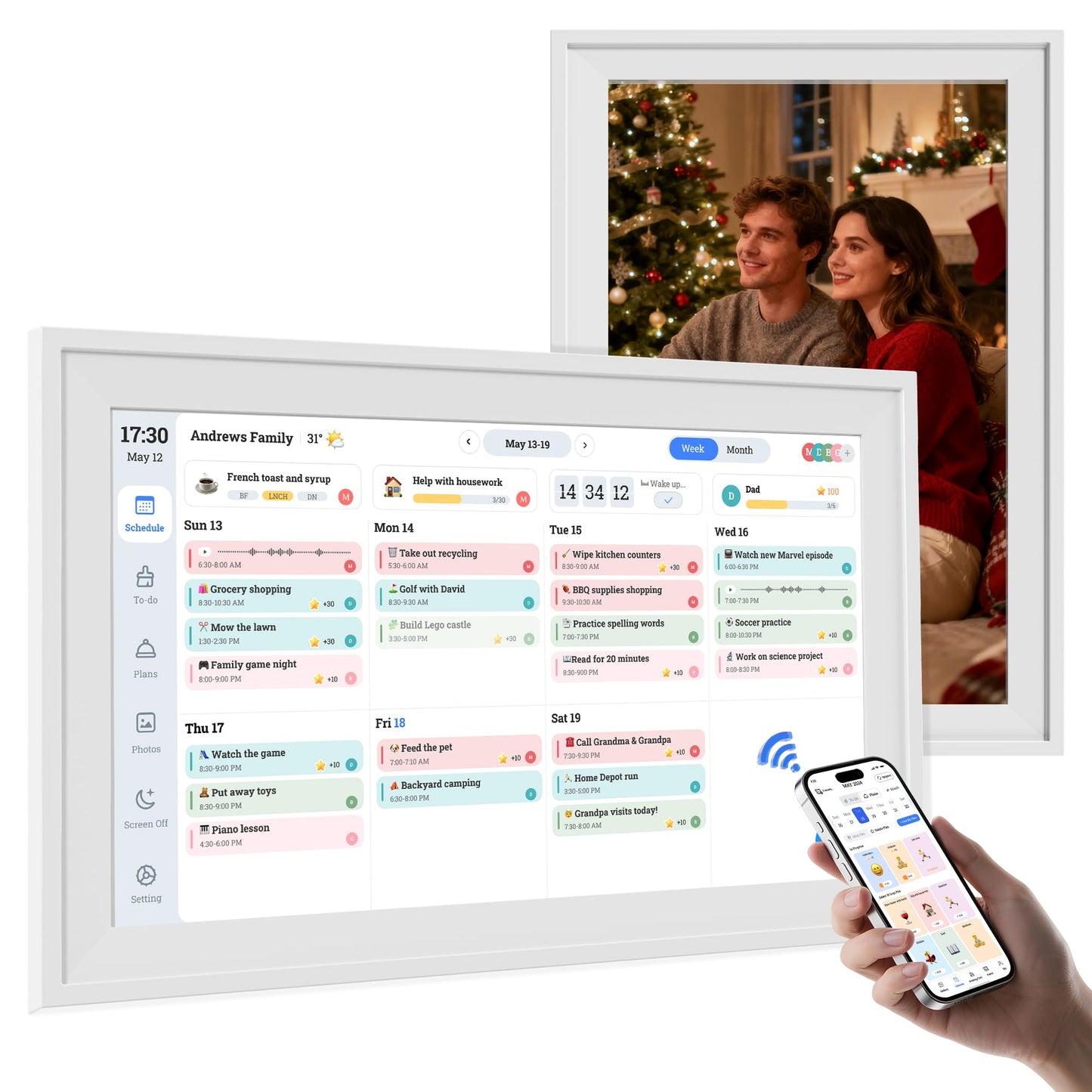 MVOWN 15.6 Inch Digital Calendar Chore Chart 1920 * 1080P Full HD Touchscreen Interactive Display Smart Electronic Calendar for Family Organizer Schedules Desk & Wall Mount Digital Planner White
