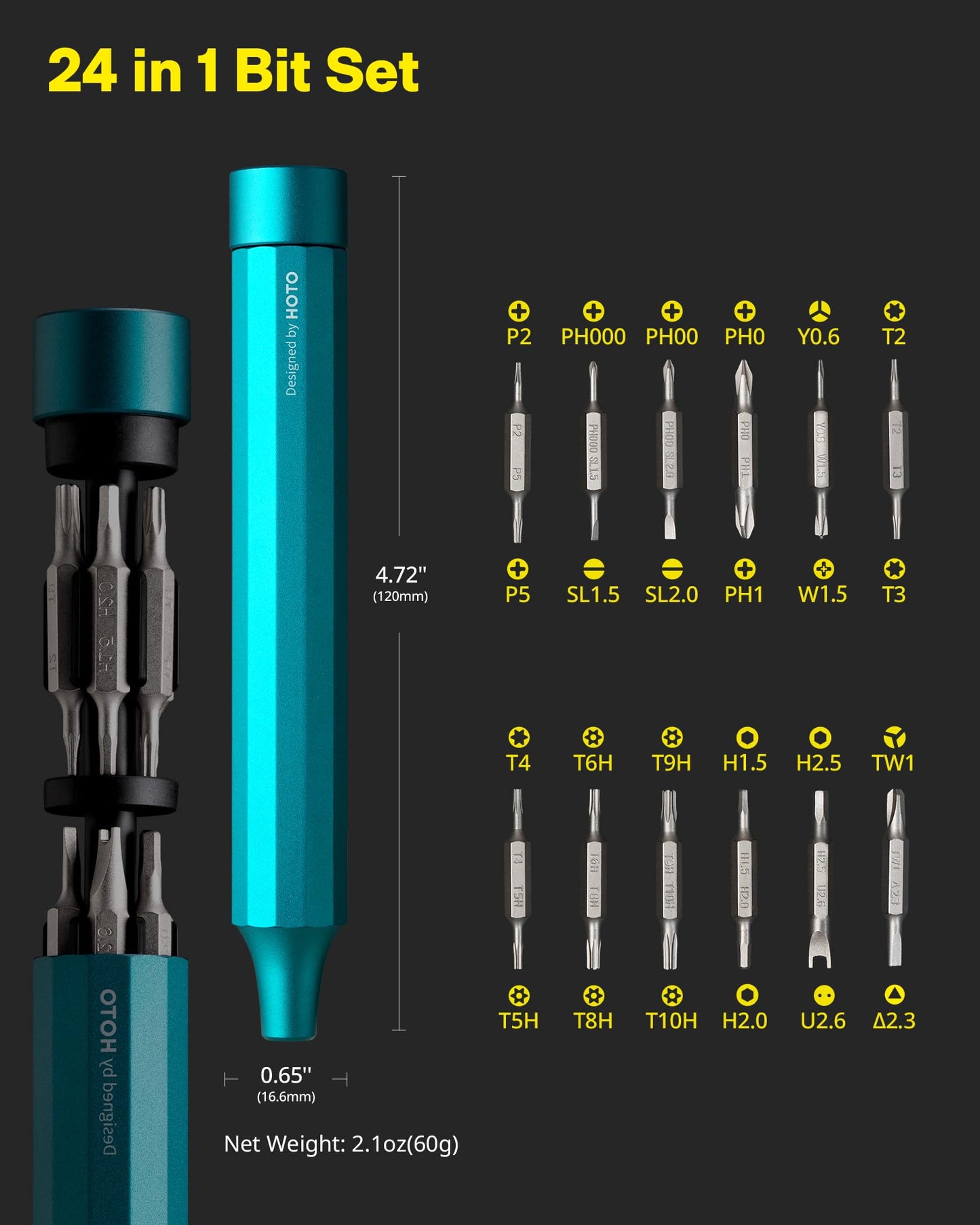 HOTO 24 in 1 Mini Screwdriver Set, Magnetic Torx Bit Set, Eyeglass Repair Kit, EDC Pen Screwdriver for Electronics, Watches, Phones, Laptops, Cameras, Gadgets for Men, Dark Turquoise