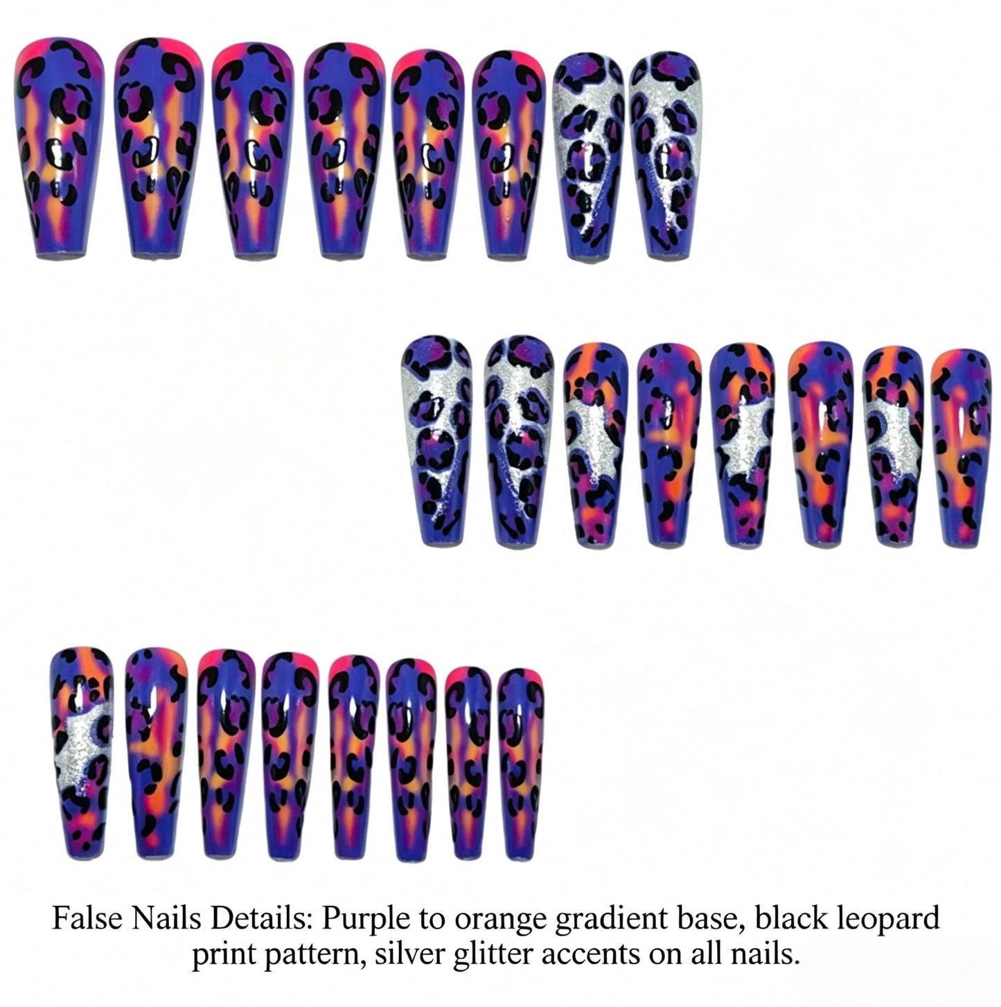 Chunmeng 24Pcs Long Ballet Press on Nails – Purple Halo Leopard Print, Reusable Salon Grade Fake Nails for Women
