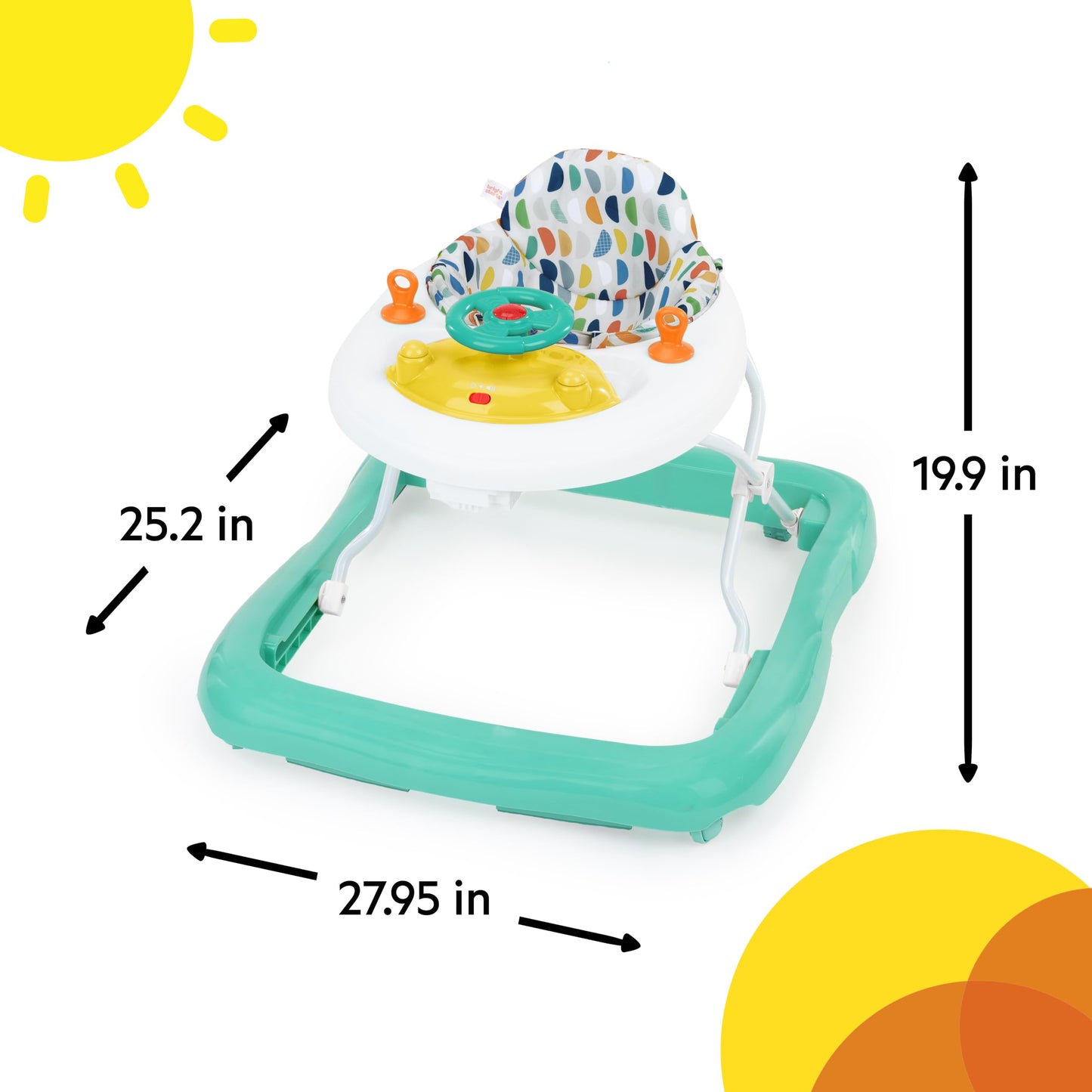 Bright Starts Ready to Roll Lights & Sounds Walker with Steering Wheel and Car Sounds, Removable Electronic Toy Station, 6-12 Months or Up to 26 lbs, Unisex