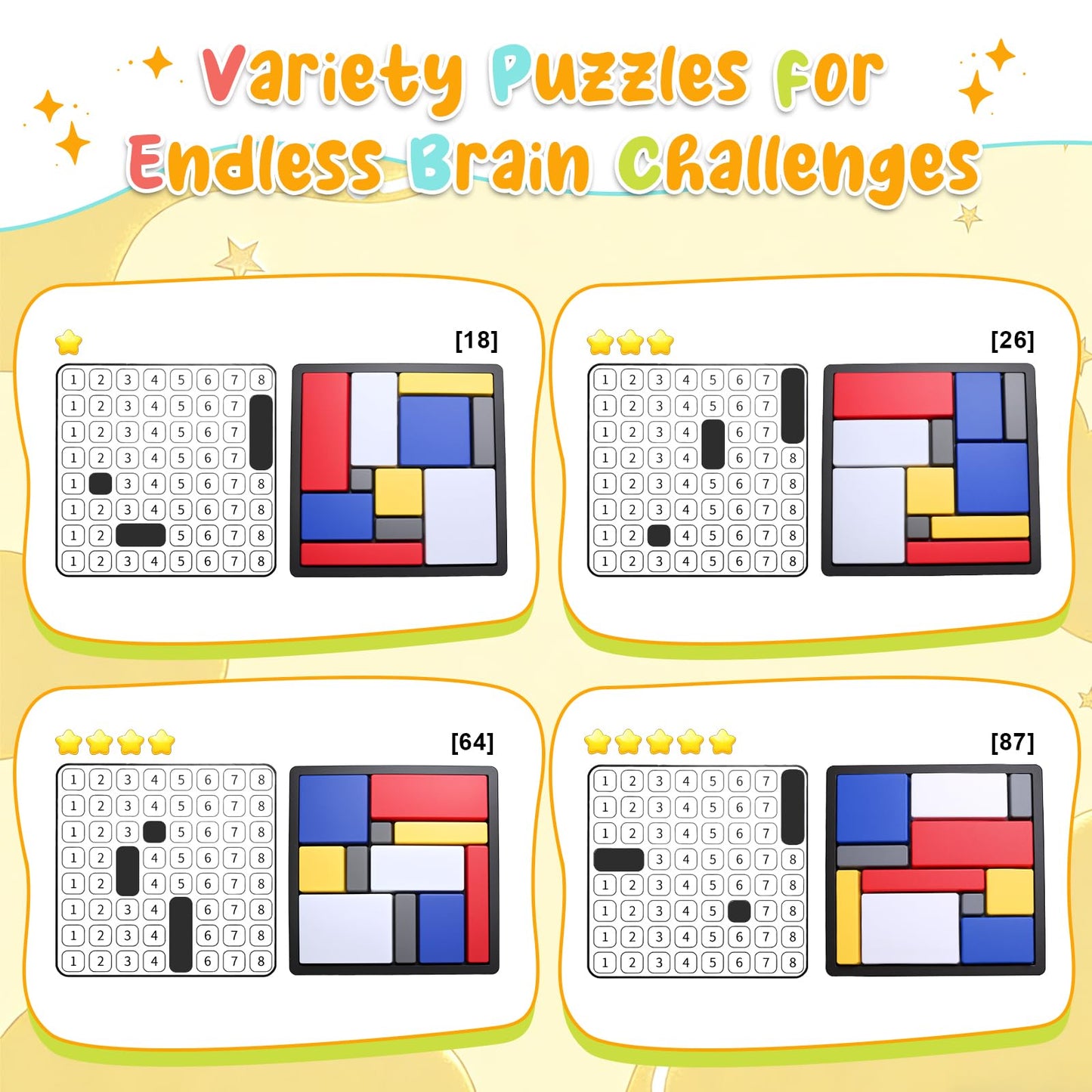 2 Pcs Logic Puzzle Brain Teaser Game for Adults, 88 Challenges 4 Difficulty Levels Logic Puzzles, Portable STEM Educational Thinking Game Toy for Classroom, Family Brain Training