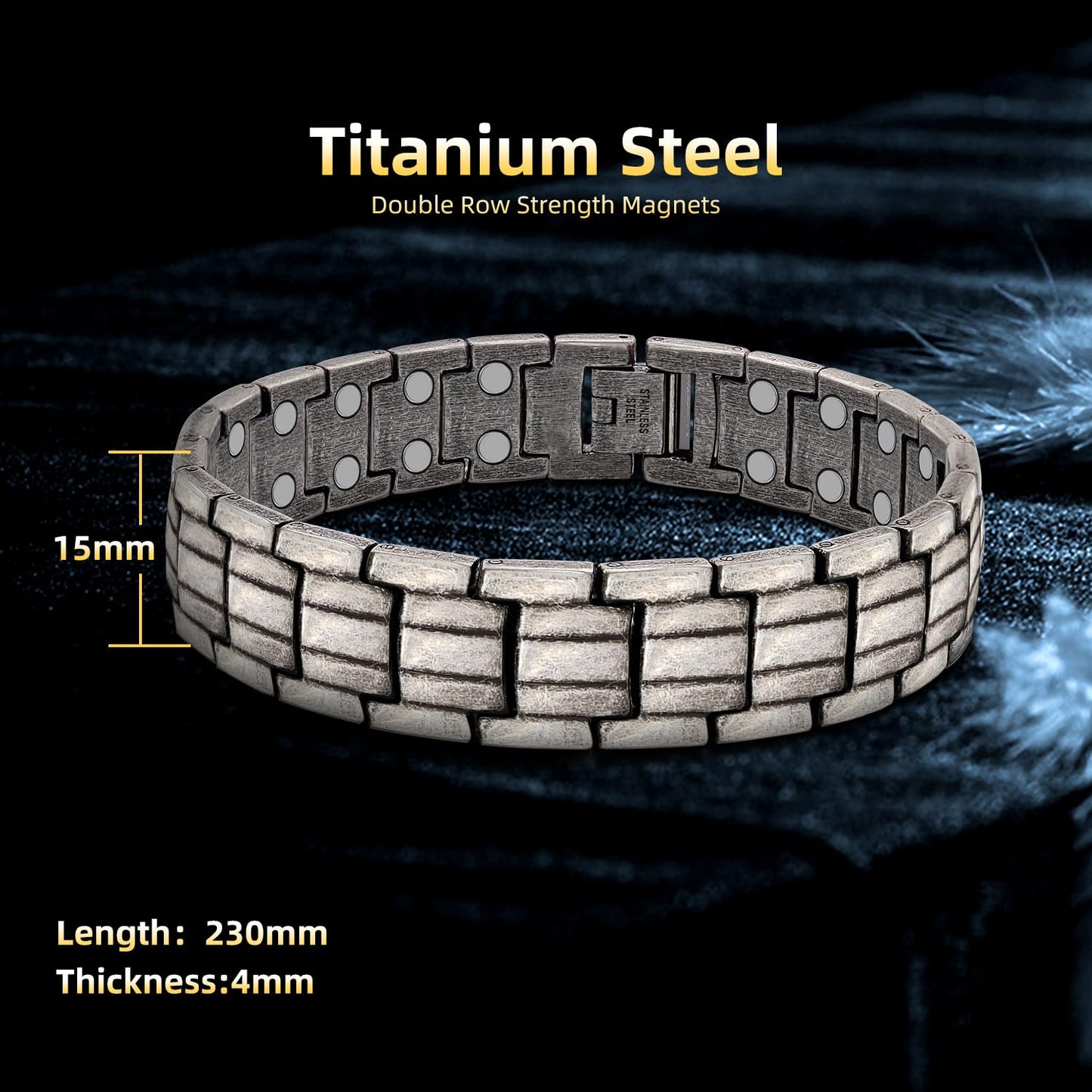JEROOT Magnetic Bracelets for Men, Pure Titanium Bracelet (3500Gauss Per Magnet), Men's Bracelet Lymphatic Jewelry Gifts（Ancient silver）