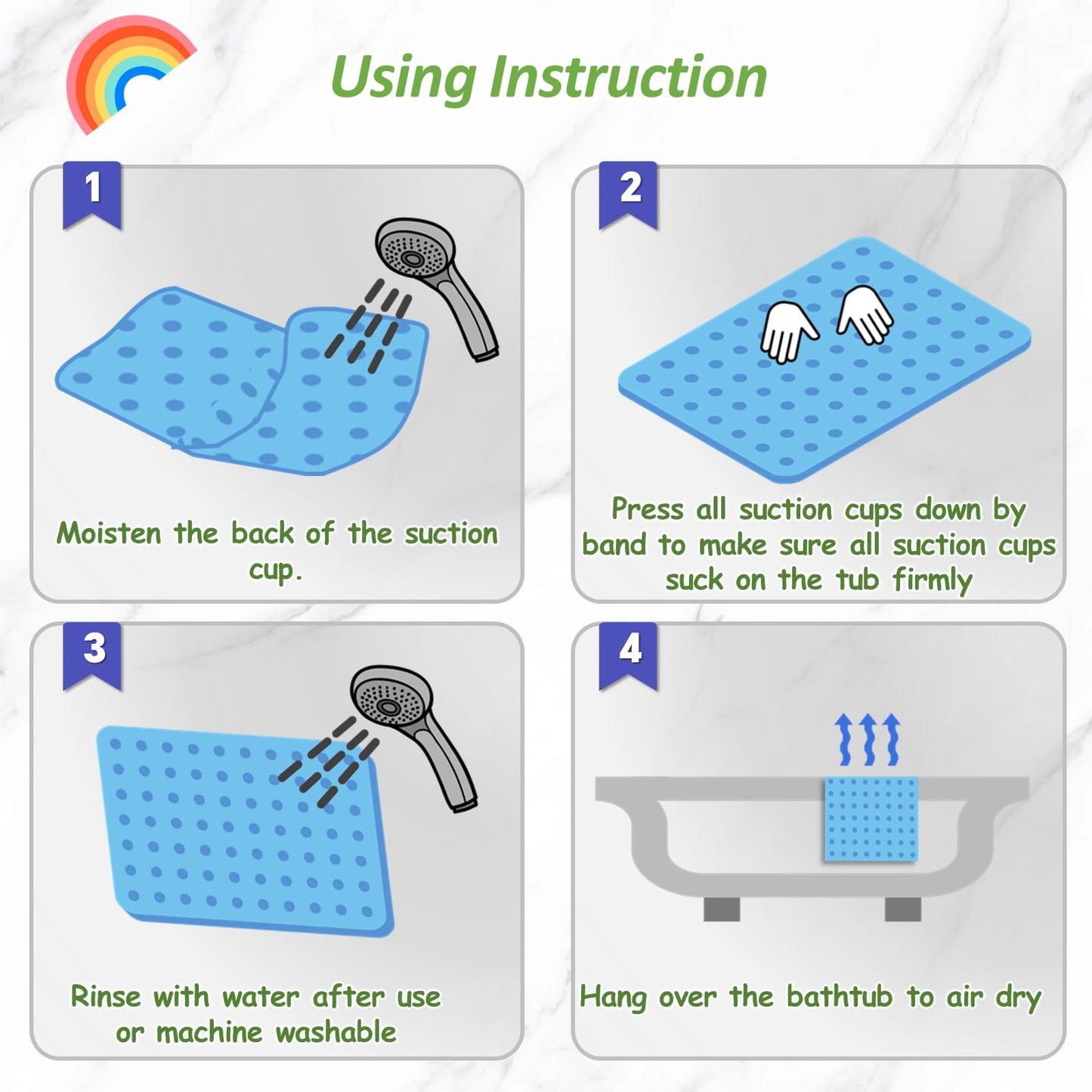 Joiyota Silicone Push Pop Bath Mat for Kids, CPC Certified Non-Slip Rainbow Bathtub Mat with Suction Cups, Sensory Bath Toy for Toddlers (27x15-rainbow)