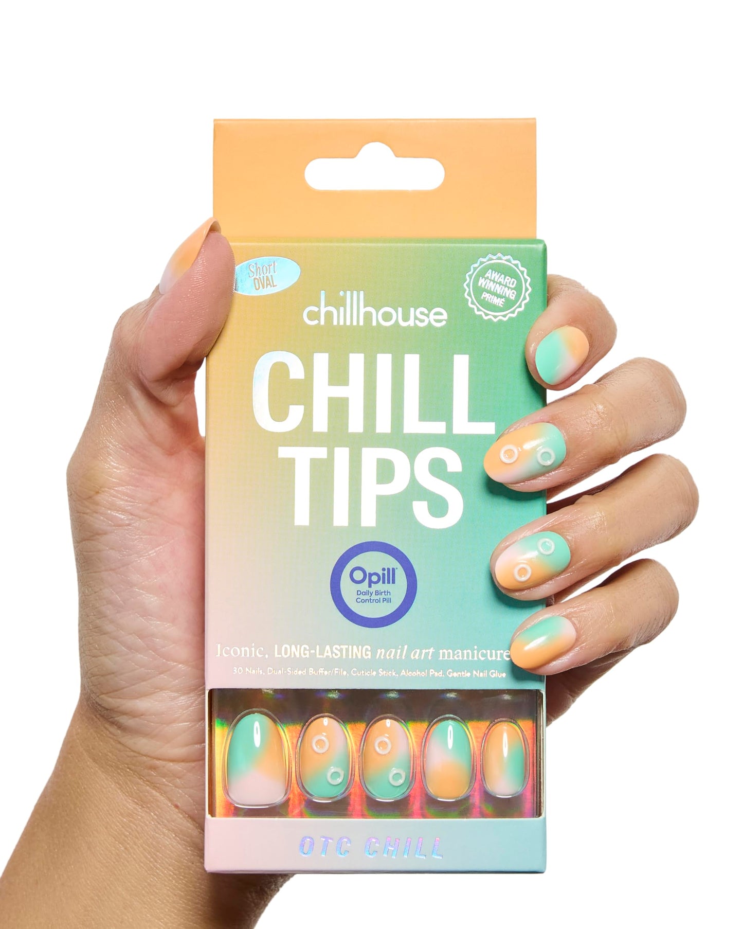 Chillhouse Chill Tips Signatures Press On Nails Kit, OTC Chill - 30 Nail Shapes & Sizes, Dual-Sided Buffer & File, Cuticle Stick & Glue - Long-Lasting Nail Art Manicures