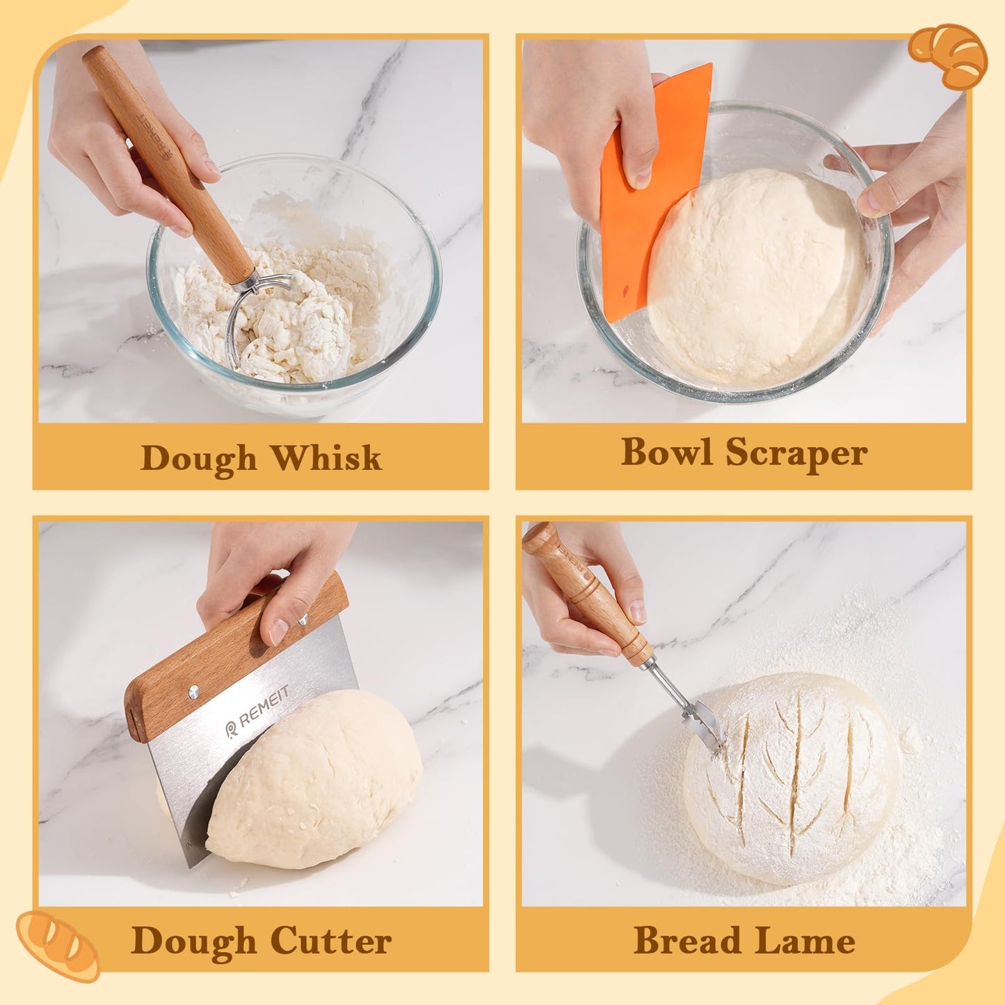 REMEIT Sourdough Starter Kit with Banneton Bread Proofing Basket Set, 9" Round & 10" Oval Proofing Basket, Sourdough Bread Baking Supplies with Starter Jar, Bread Lame, Dough Whisk and Baking Tools