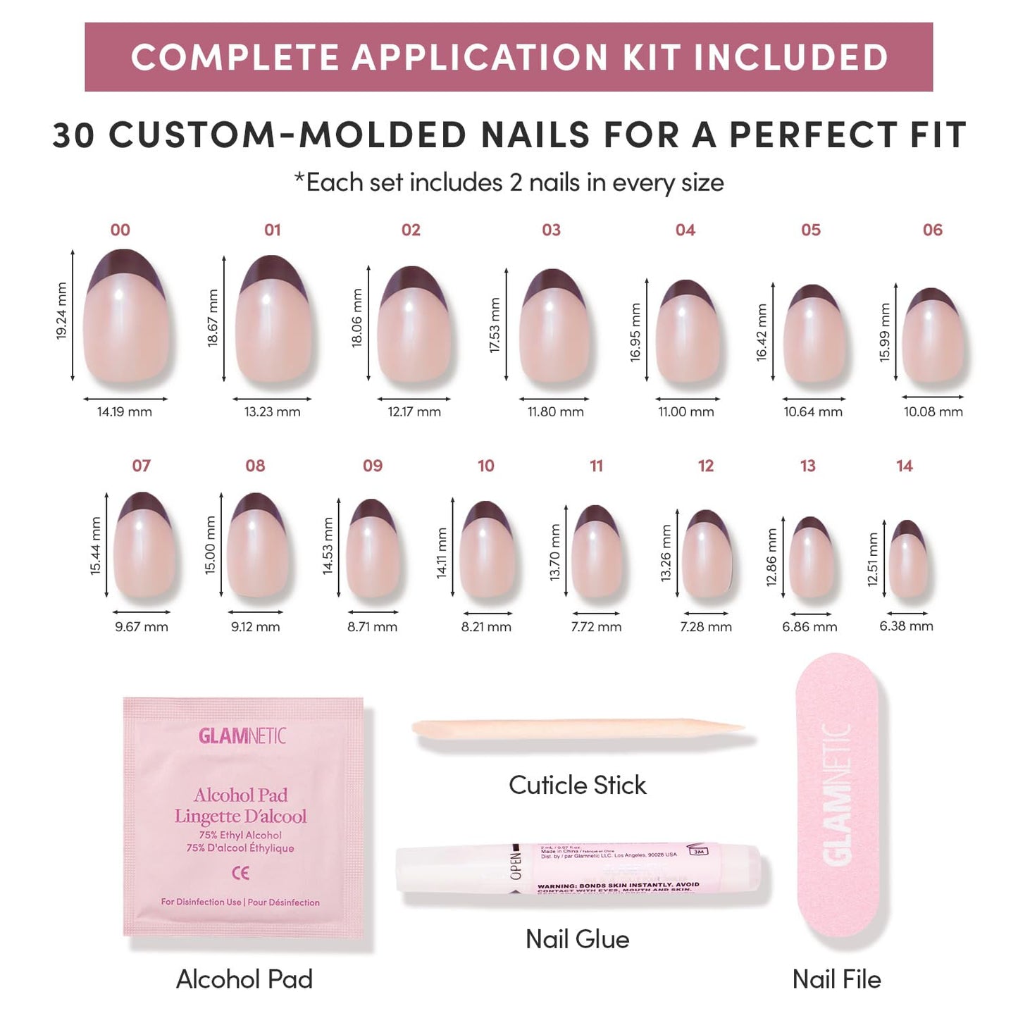 Glamnetic Press On Nails - Short Oval Fake Nails, Deep Red Micro French Tip Nails with Glazed Glossy Finish, Cherry Mood | 15 Sizes - 30 Nail Kit with Glue | Gift for Mom