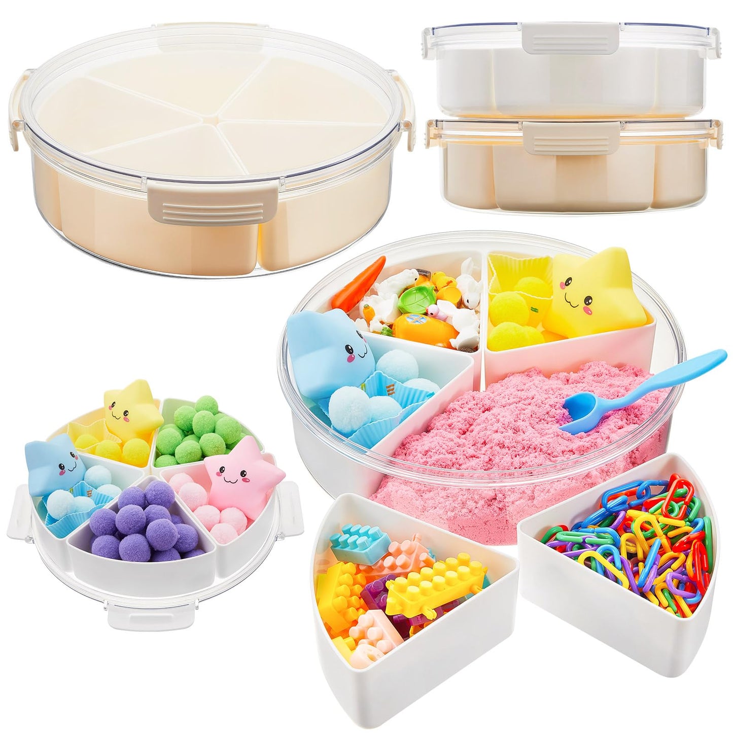 Vertintong 2 Pcs Sensory Bin with Lid and Removable Storage Inserts Sensory Activities for Toddlers 11.22 Inch Portable Sensory Box Sensory Toys for Autistic Children, Beige and White