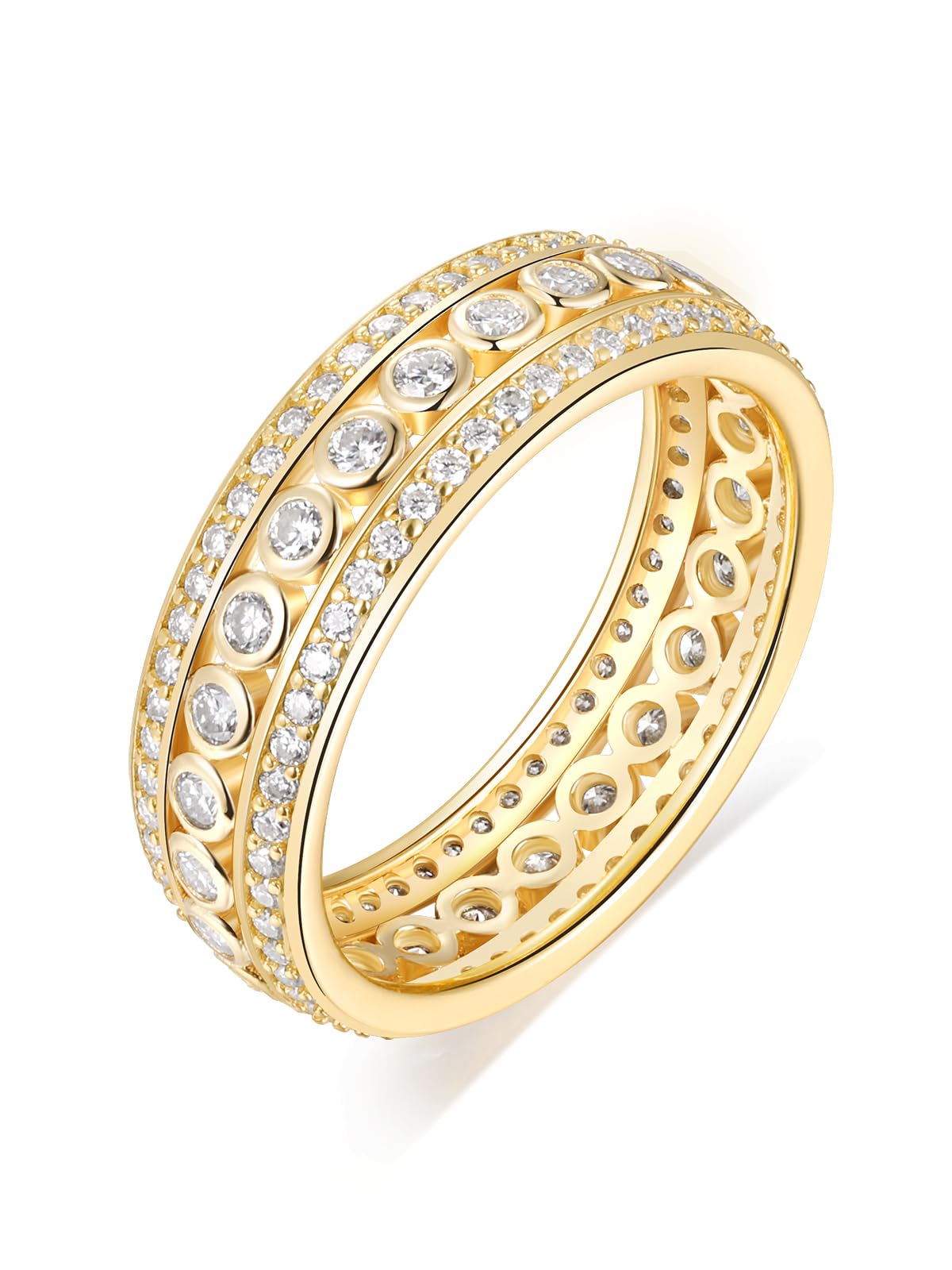 Frbod Womens Moissanite Ring Wide Diamond Row Rings Bezel Moissanite Gold Plated Bands Gifts for Wife Men Size 8
