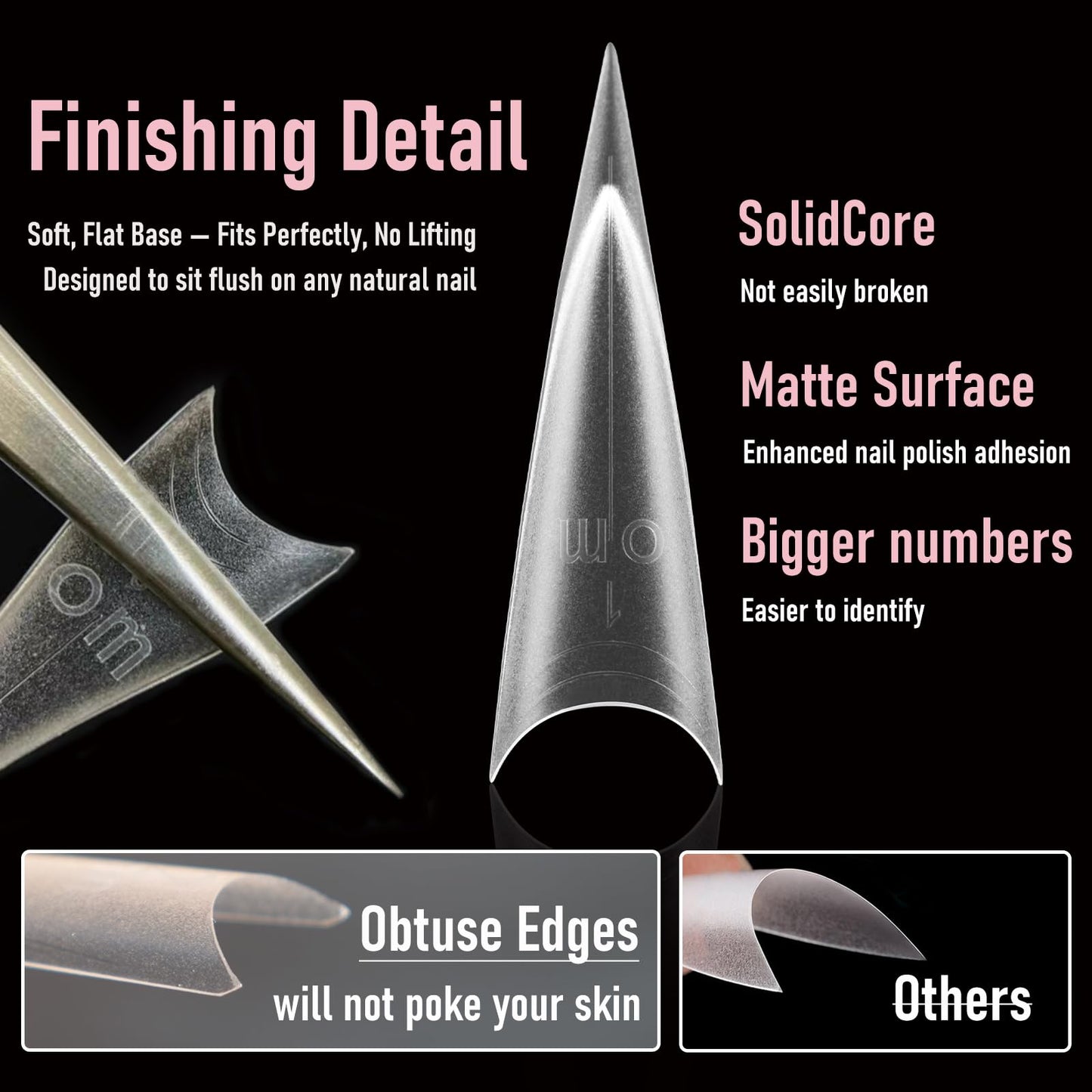 Wellquinn Stiletto Nail Tips Sharp Solid Core Stiletto Half Cover Press on Nails, XXL Clear Fake Acrylic Nails False Nail Tips for Nail Art Design Salon Artistic and Home DIY 15 Sizes