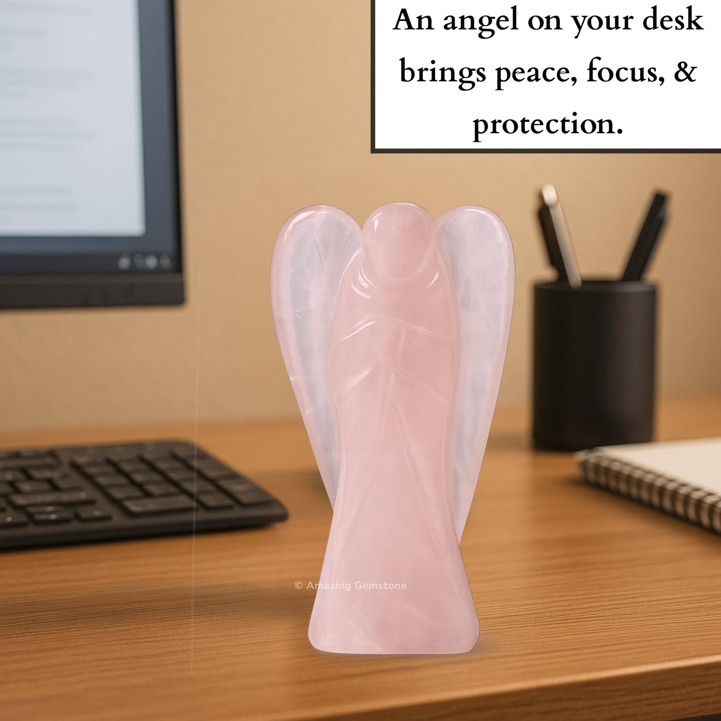 Amazing Gemstone Rose Quartz Angel - Rose Quartz Crystal Angel and Pocket Guardian Angel Crystal Figurines (1.5 inches)